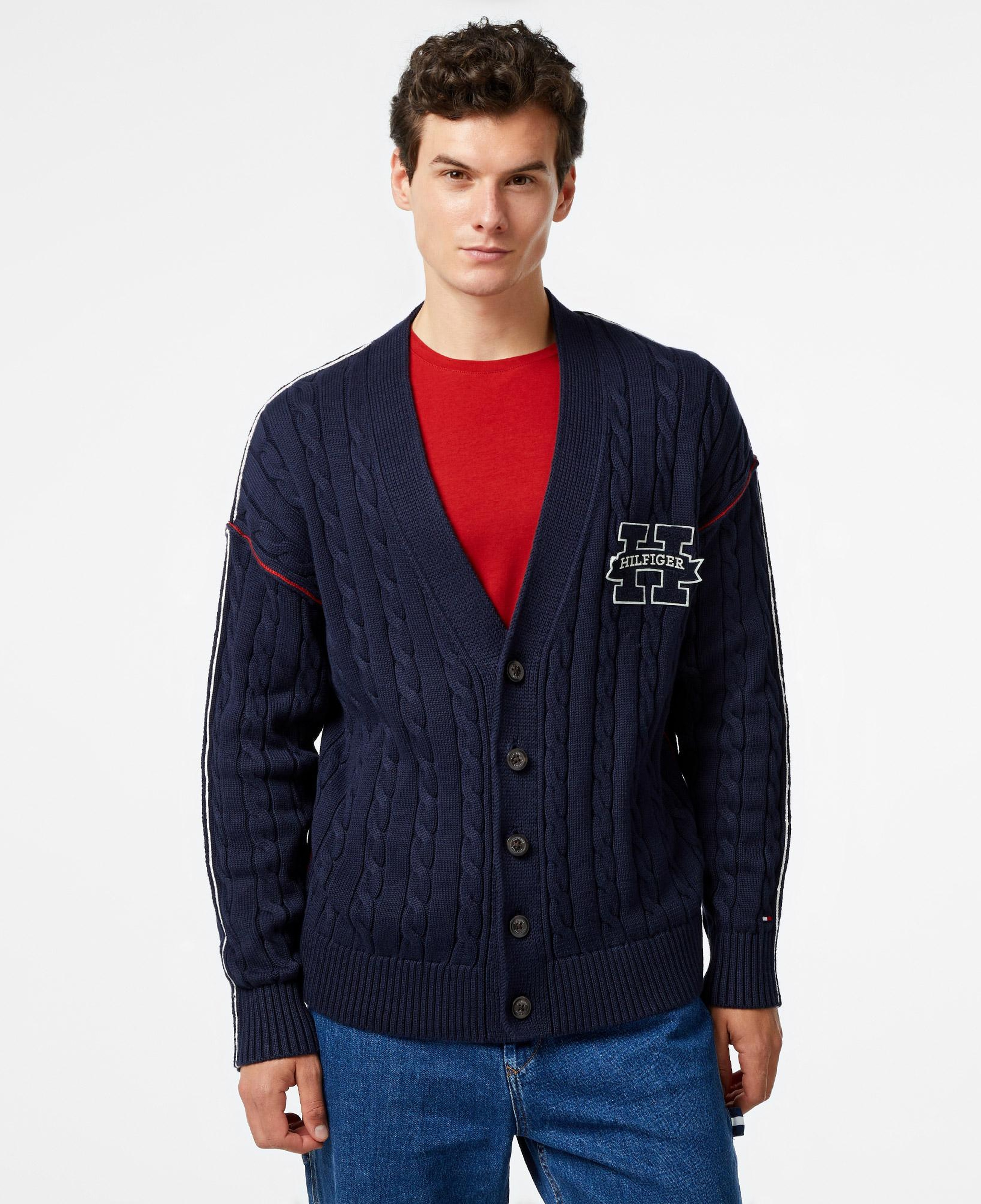 Tommy Hilfiger Contrast Cable Erkek Mavi Hırka