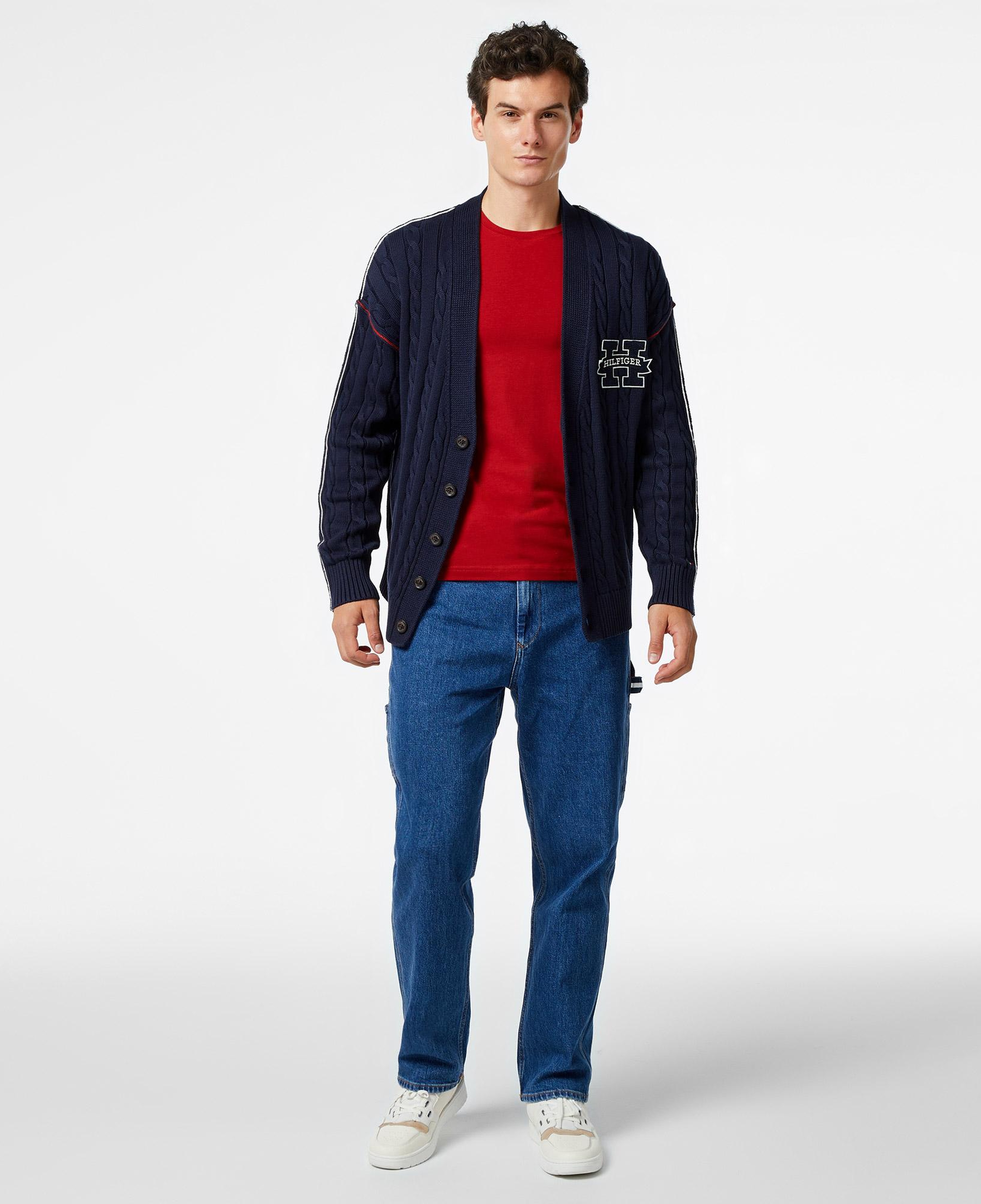 Tommy Hilfiger Contrast Cable Erkek Mavi Hırka
