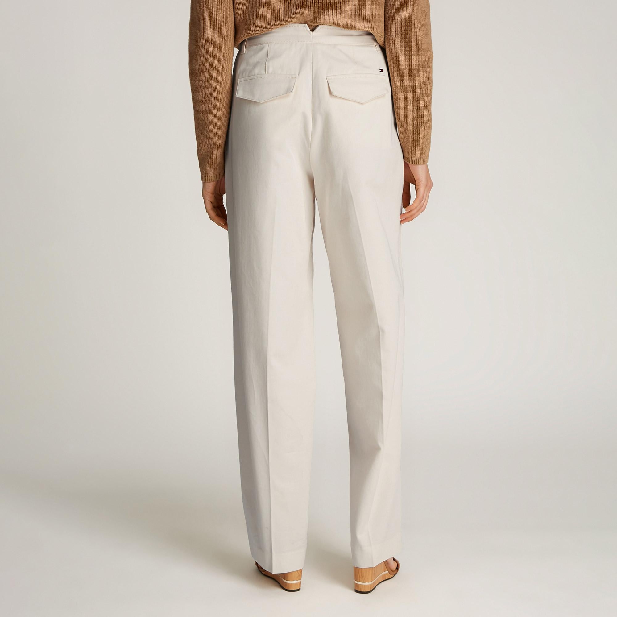 Tommy Hilfiger Cotton Barrel Relaxed Chino Kadın Krem Pantolon