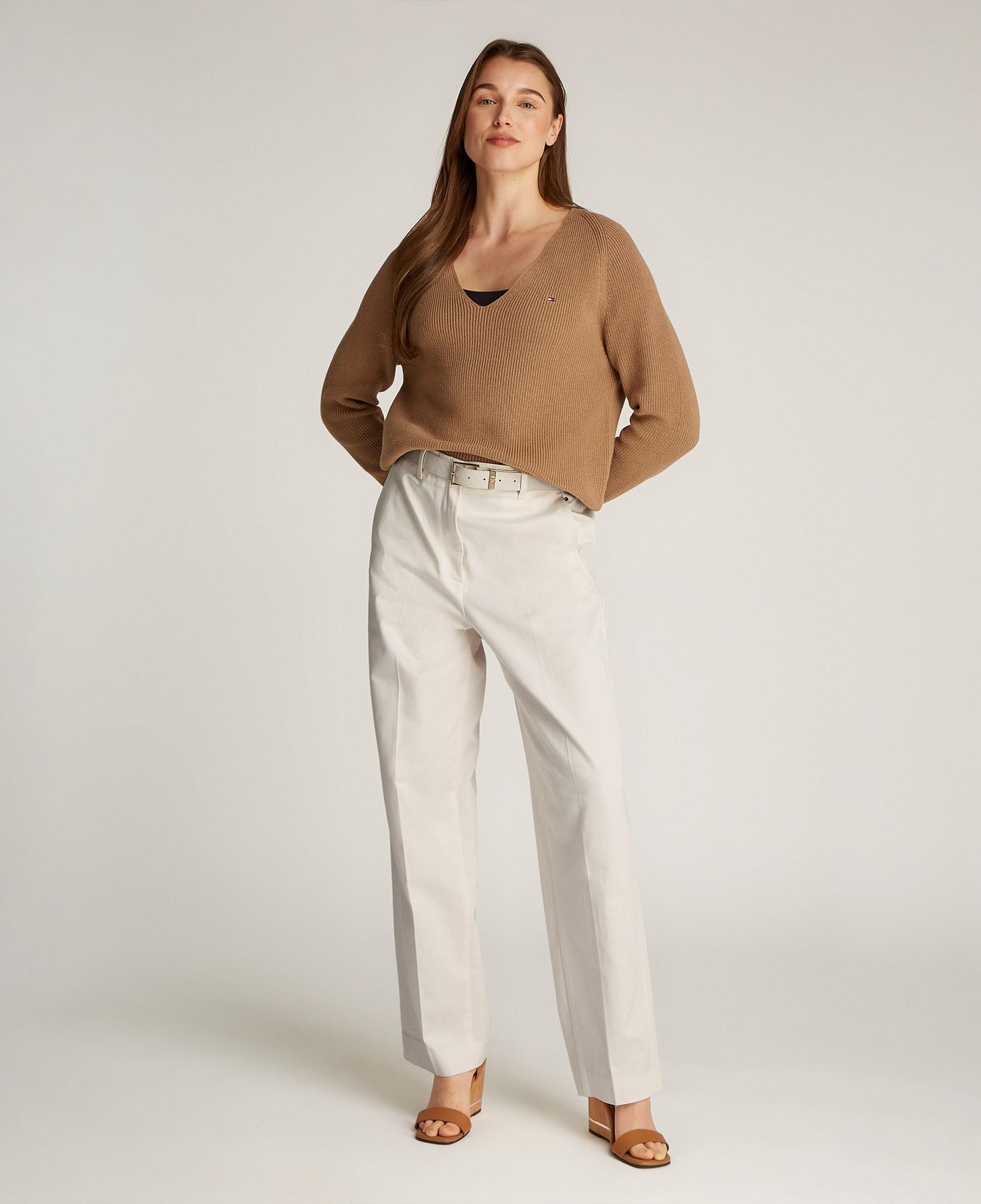 Tommy Hilfiger Cotton Barrel Relaxed Chino Kadın Krem Pantolon