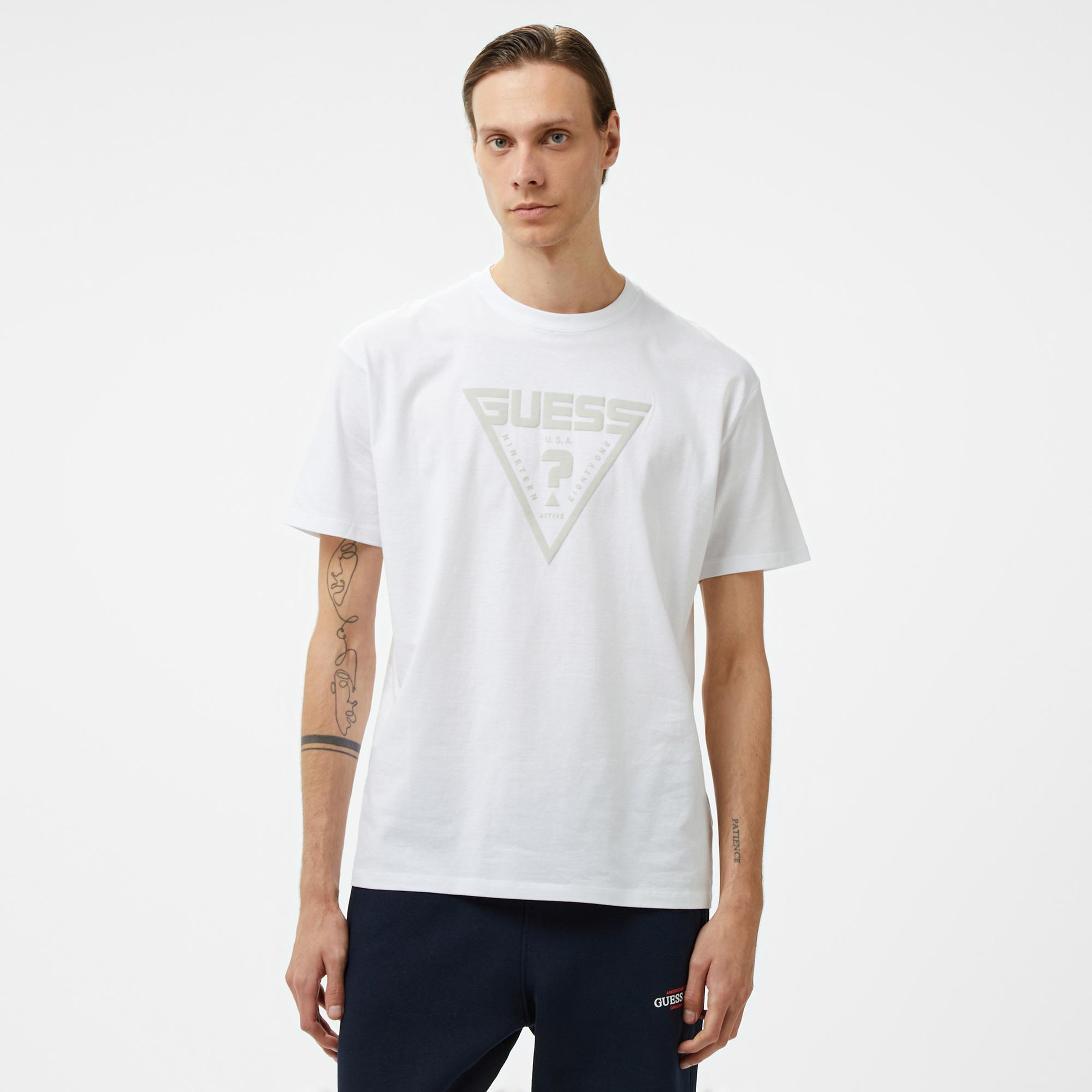 Guess Azha Over Mid Organic Stream Jersey 180 Erkek Beyaz T-Shirt