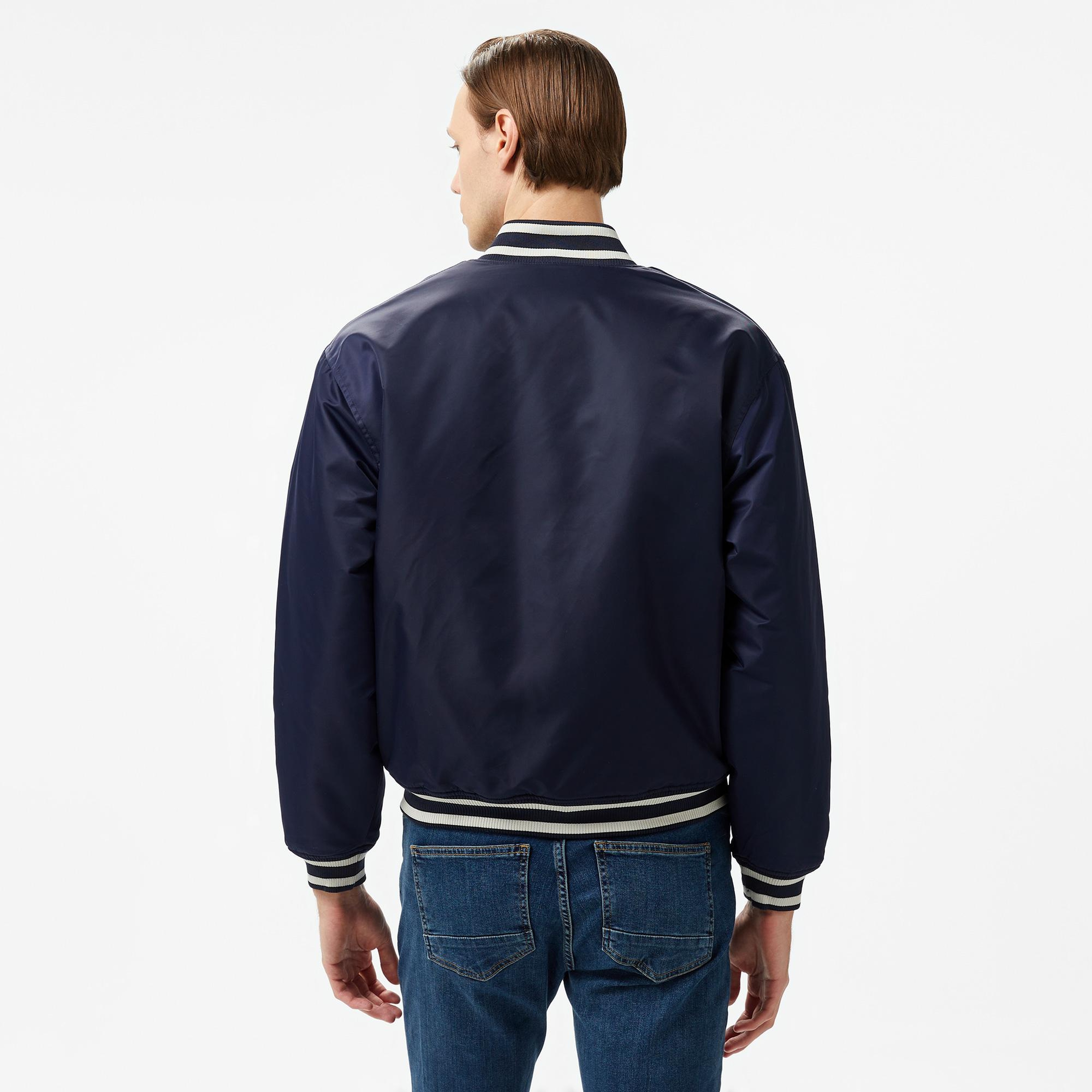 Guess Bomber With Patch Nylon Satin 165 Erkek Lacivert Ceket