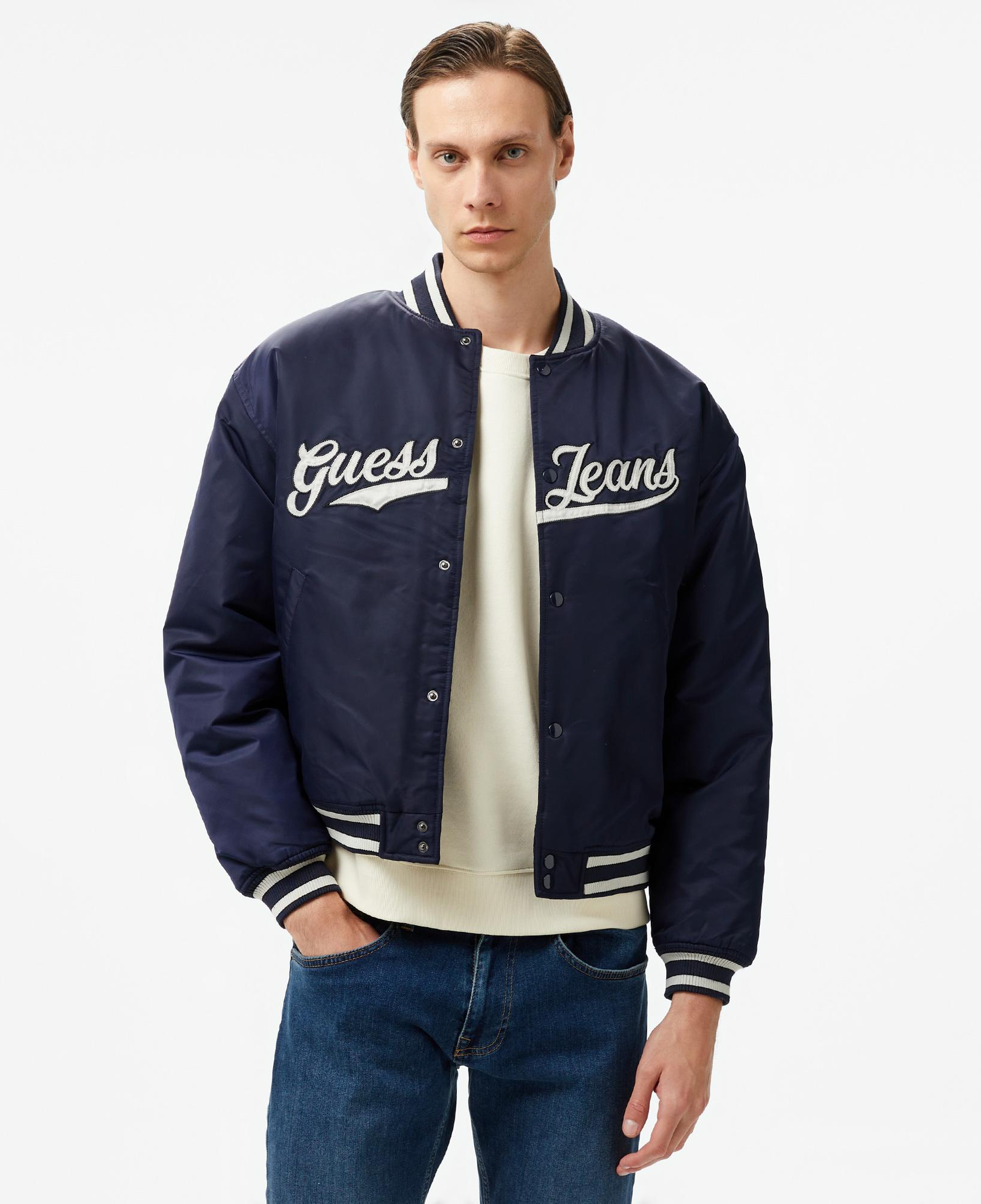 Guess Bomber With Patch Nylon Satin 165 Erkek Lacivert Ceket