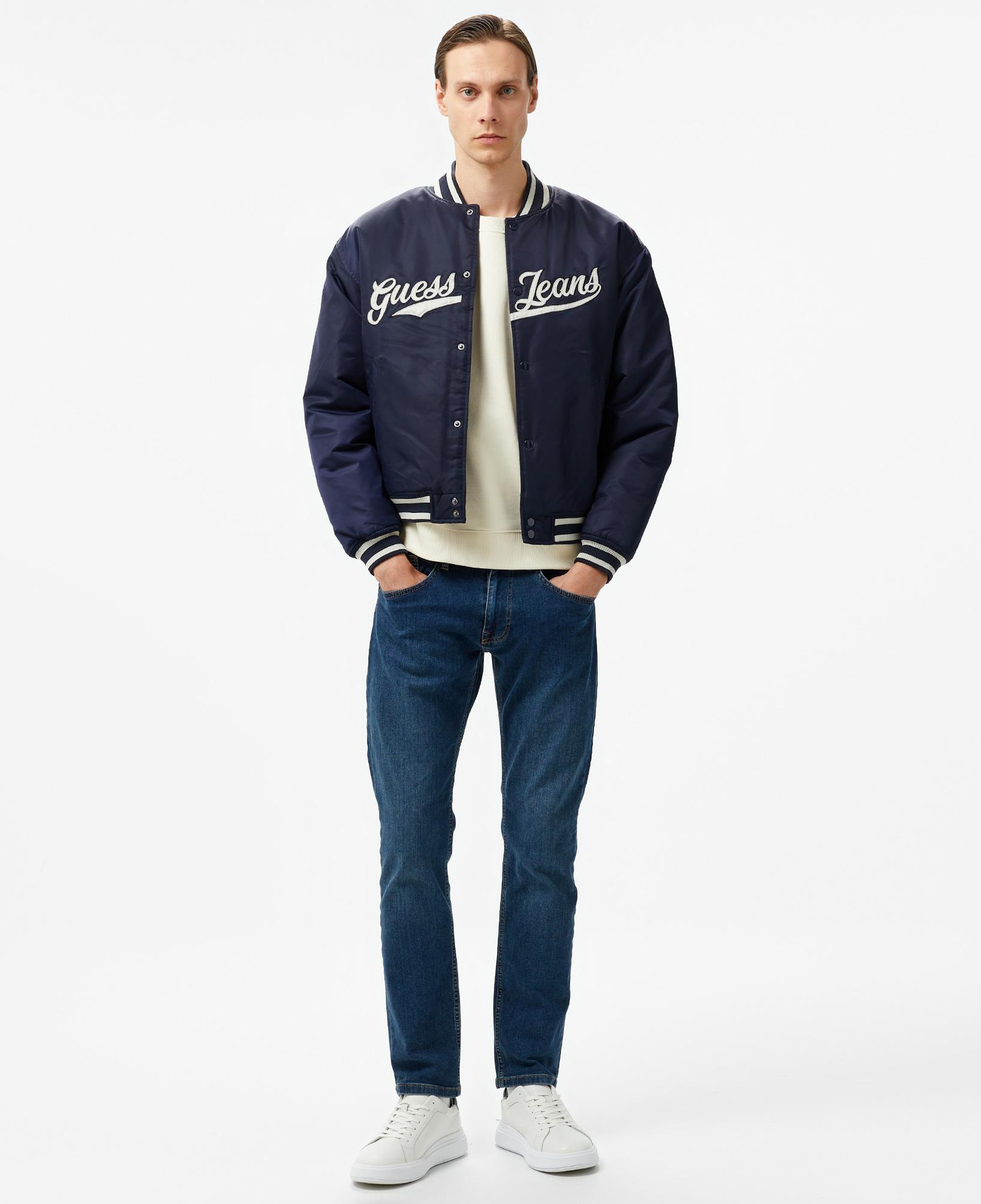 Guess Bomber With Patch Nylon Satin 165 Erkek Lacivert Ceket