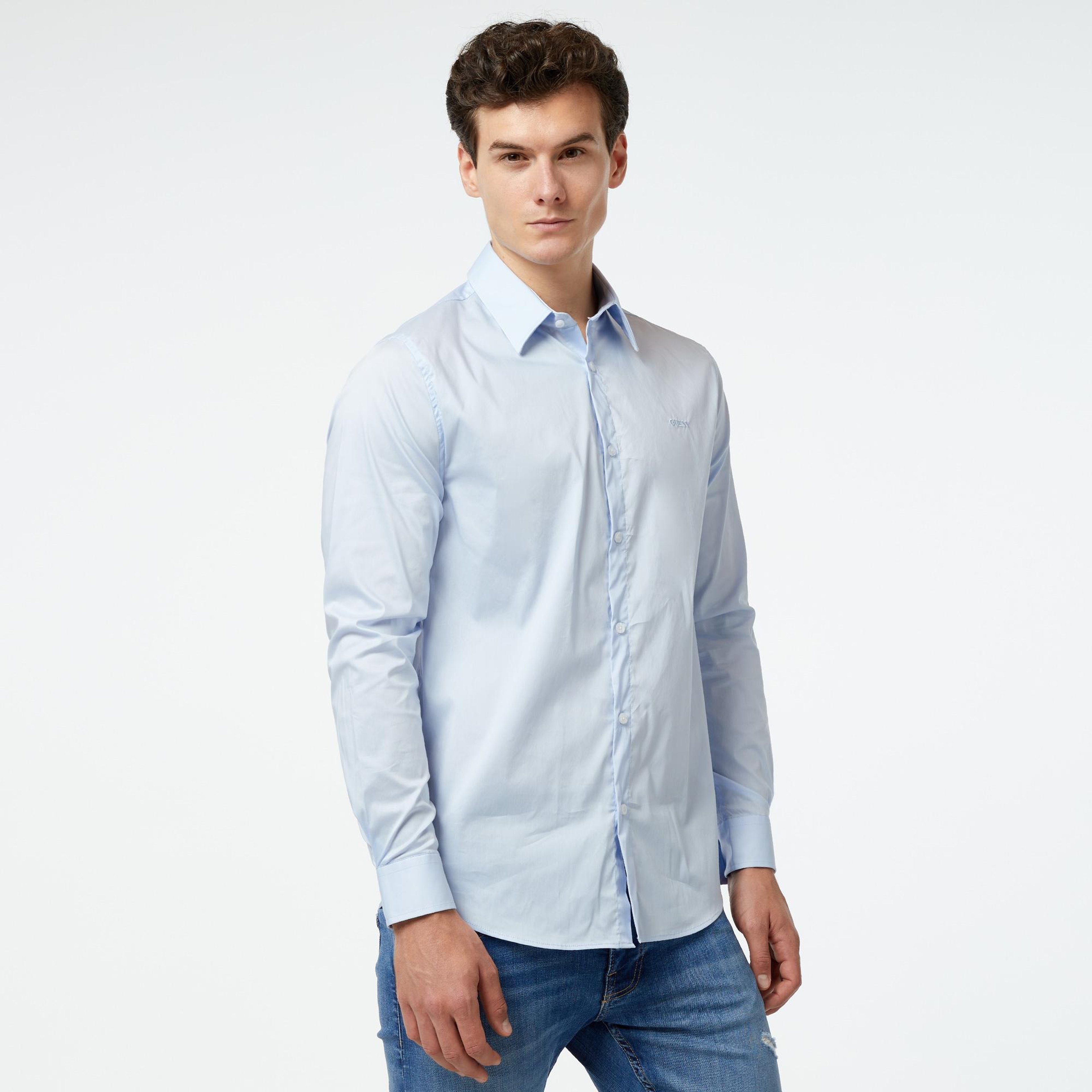 Guess Slim Fit Erkek Mavi Gömlek