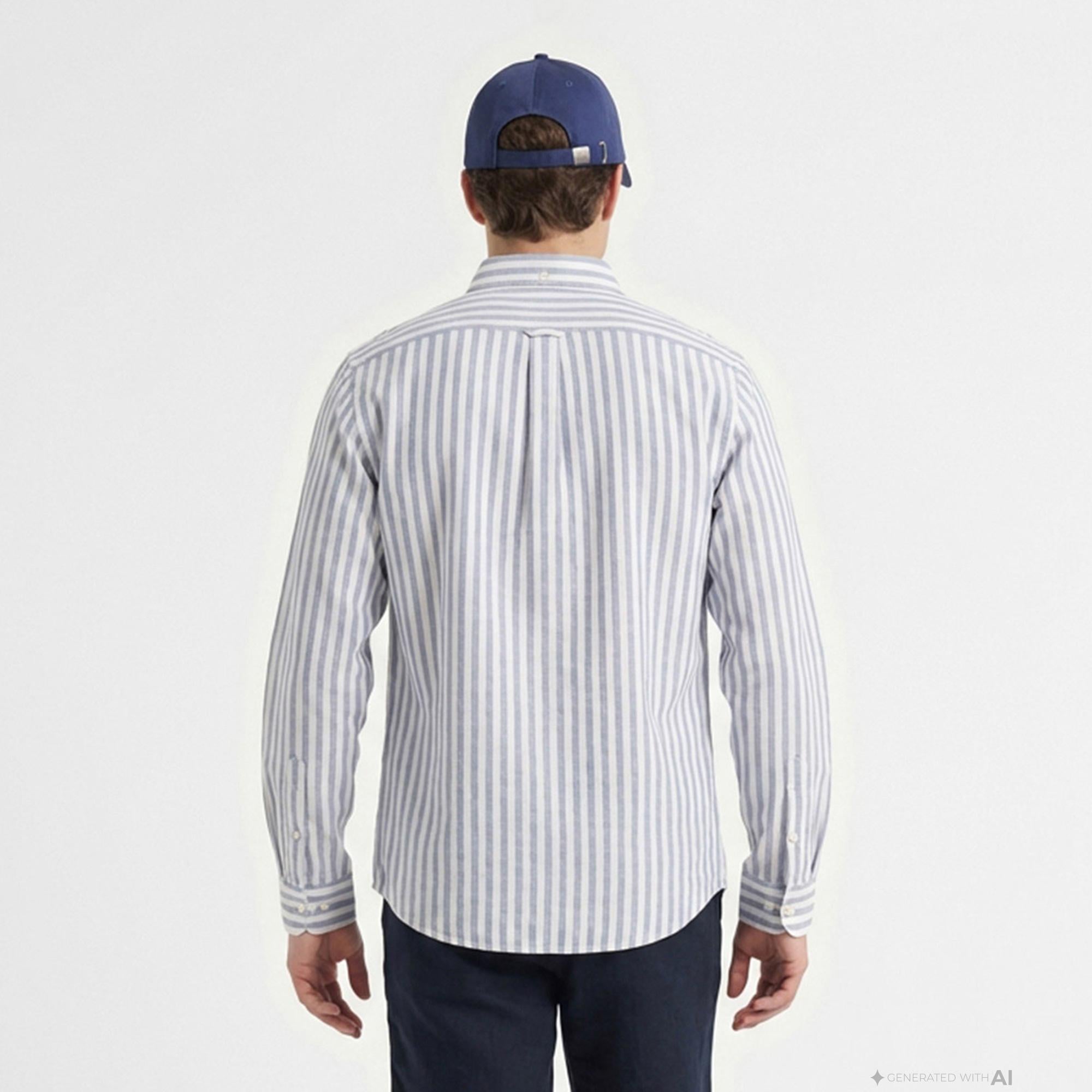 Nautica Erkek Mavi Regular Fit Çizgili Gömlek