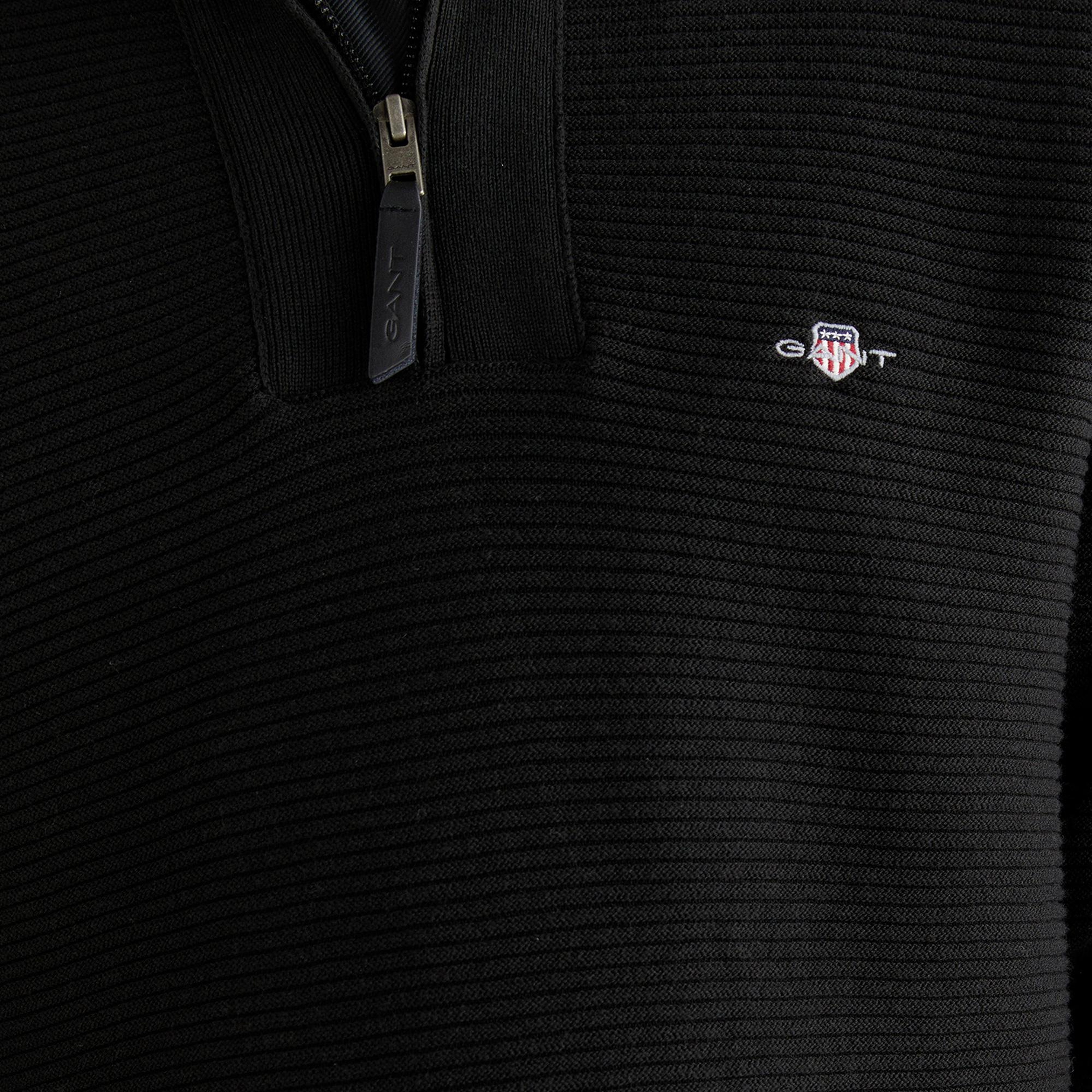 GANT Erkek Siyah Regular Fit Yarım Fermuarlı Triko