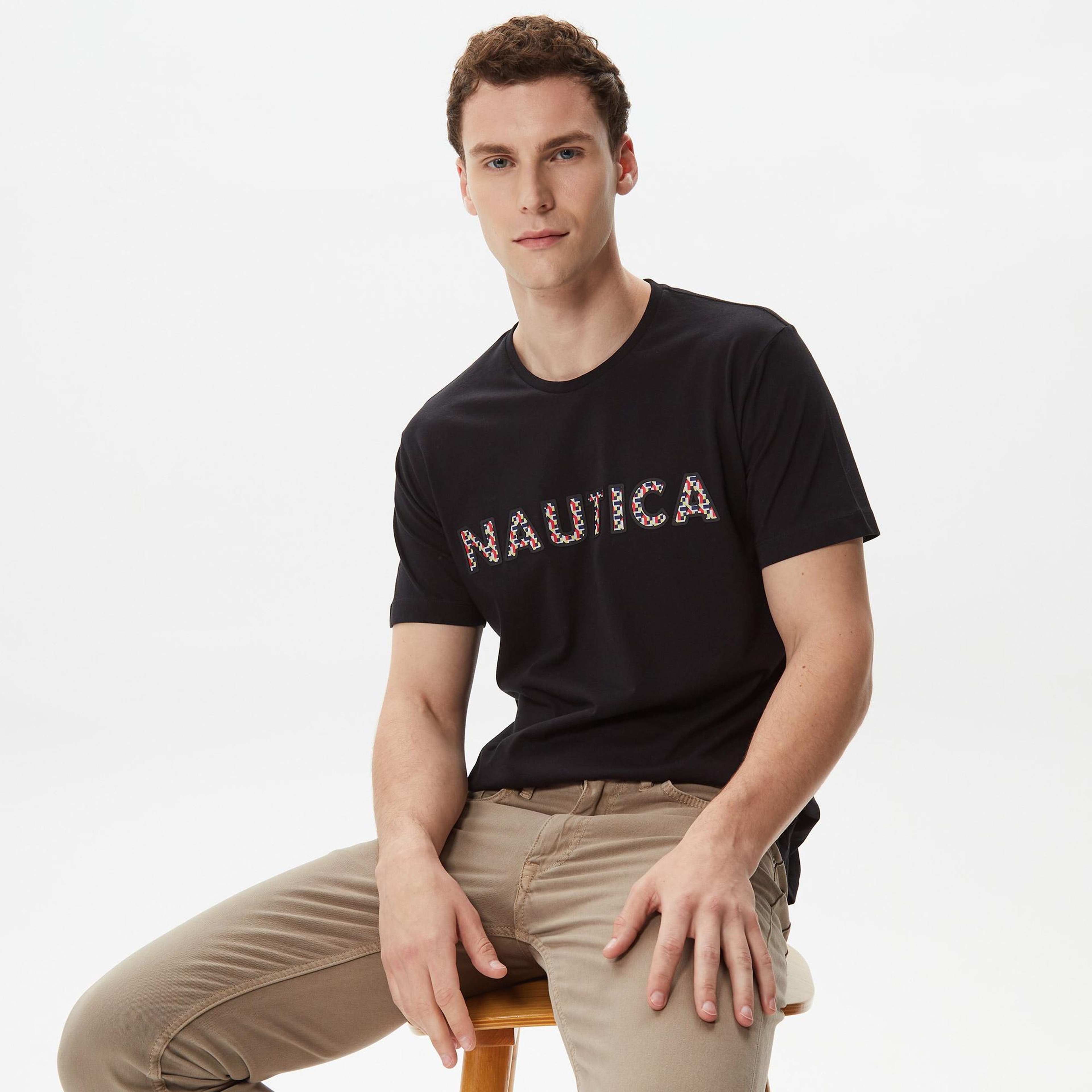 Nautica Erkek Siyah Baskılı Standart Fit T-Shirt