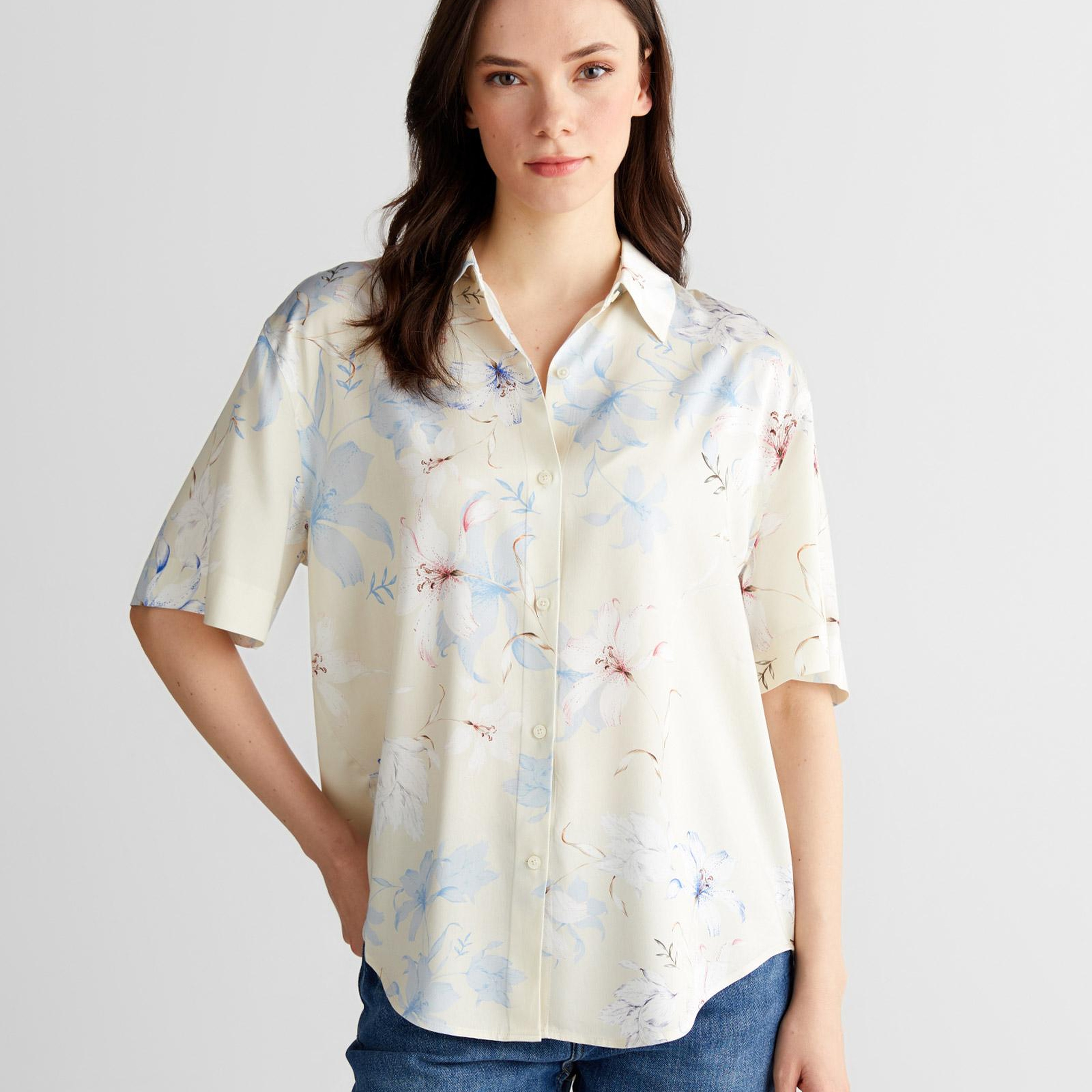 GANT Kadın Pembe Relaxed Fit Klasik Yaka Desenli Gömlek