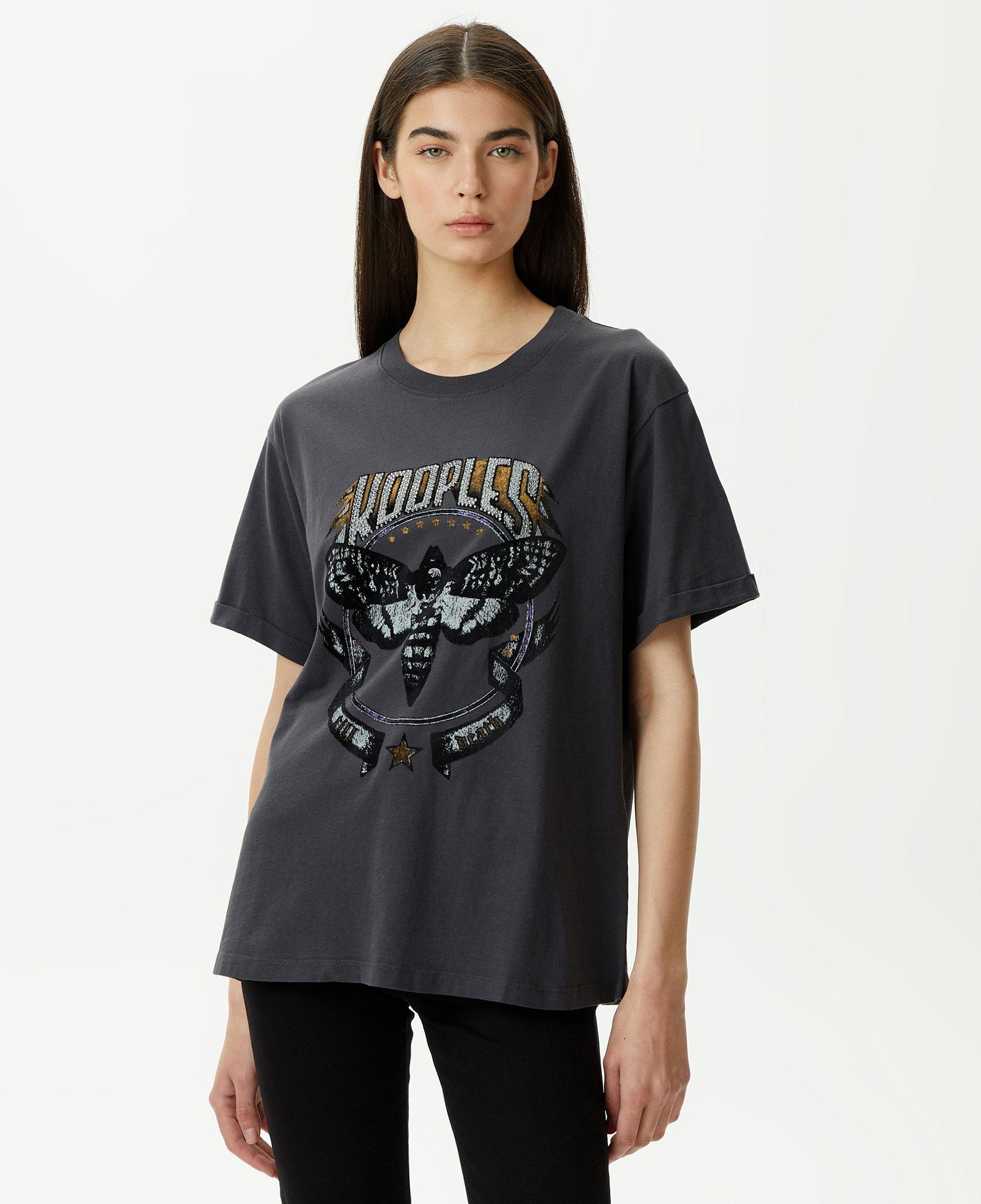 Kadın Baskılı Bisiklet Yaka Gri T-Shirt