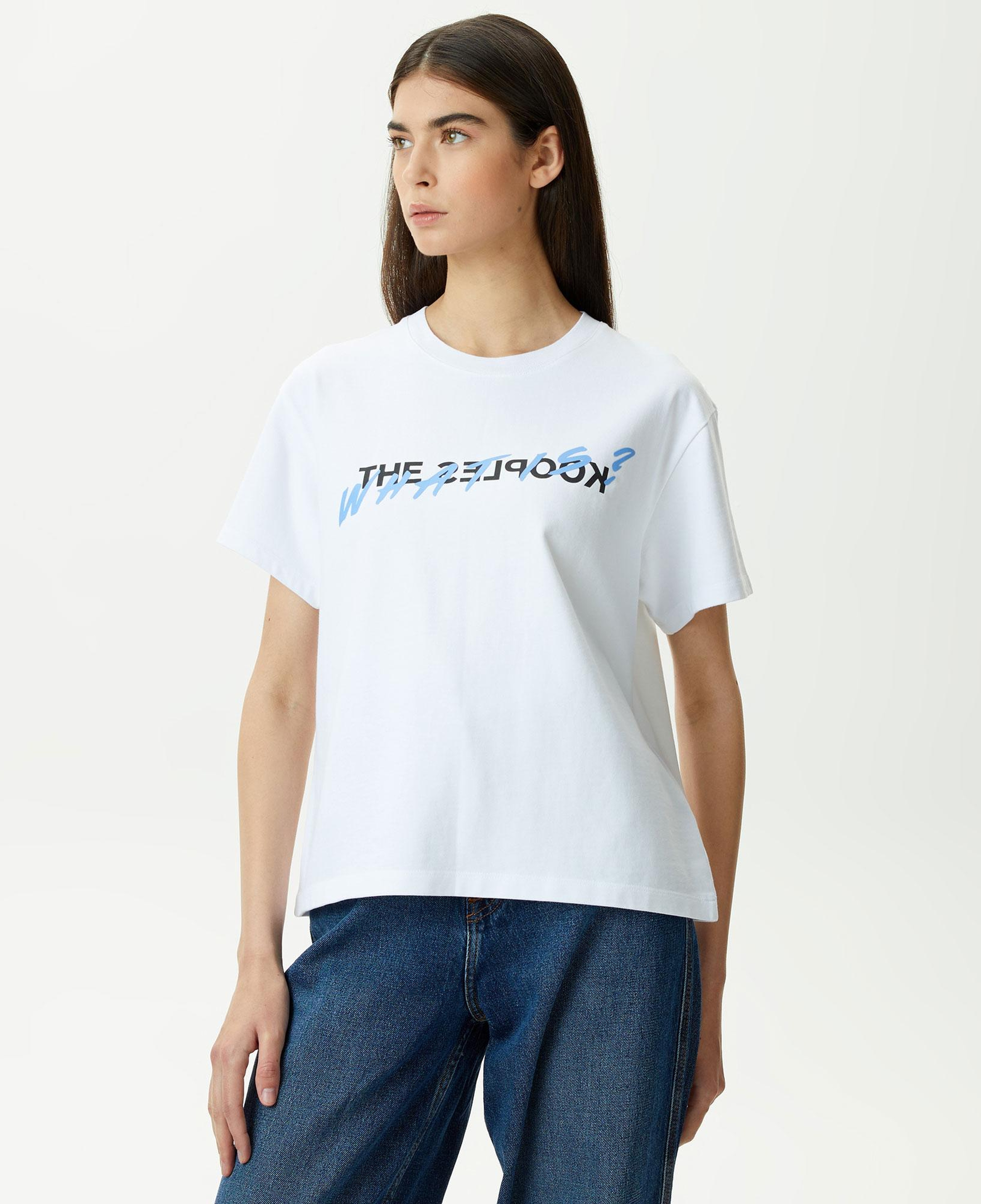 Kadın Baskılı Bisiklet Yaka Beyaz T-Shirt