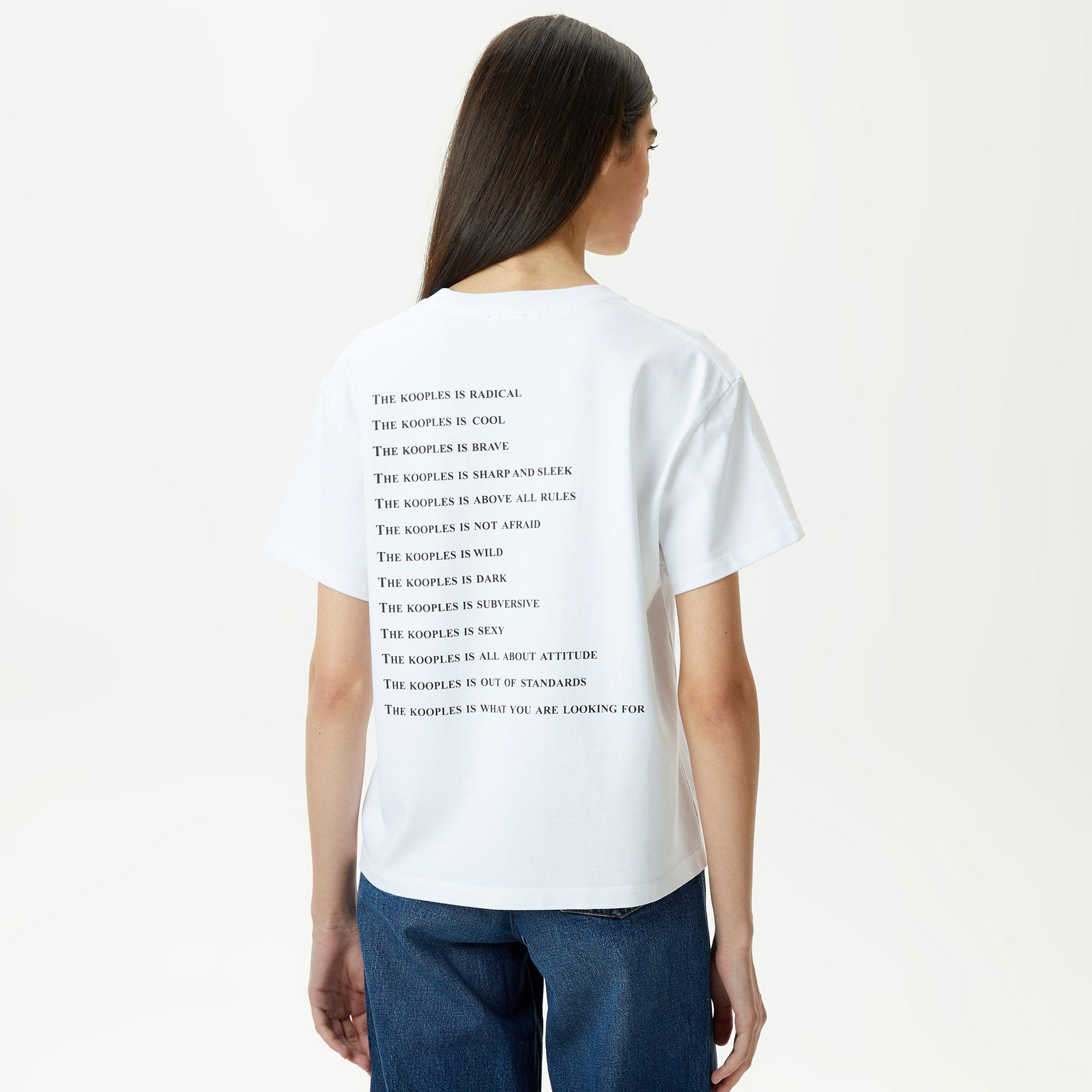 Kadın Baskılı Bisiklet Yaka Beyaz T-Shirt