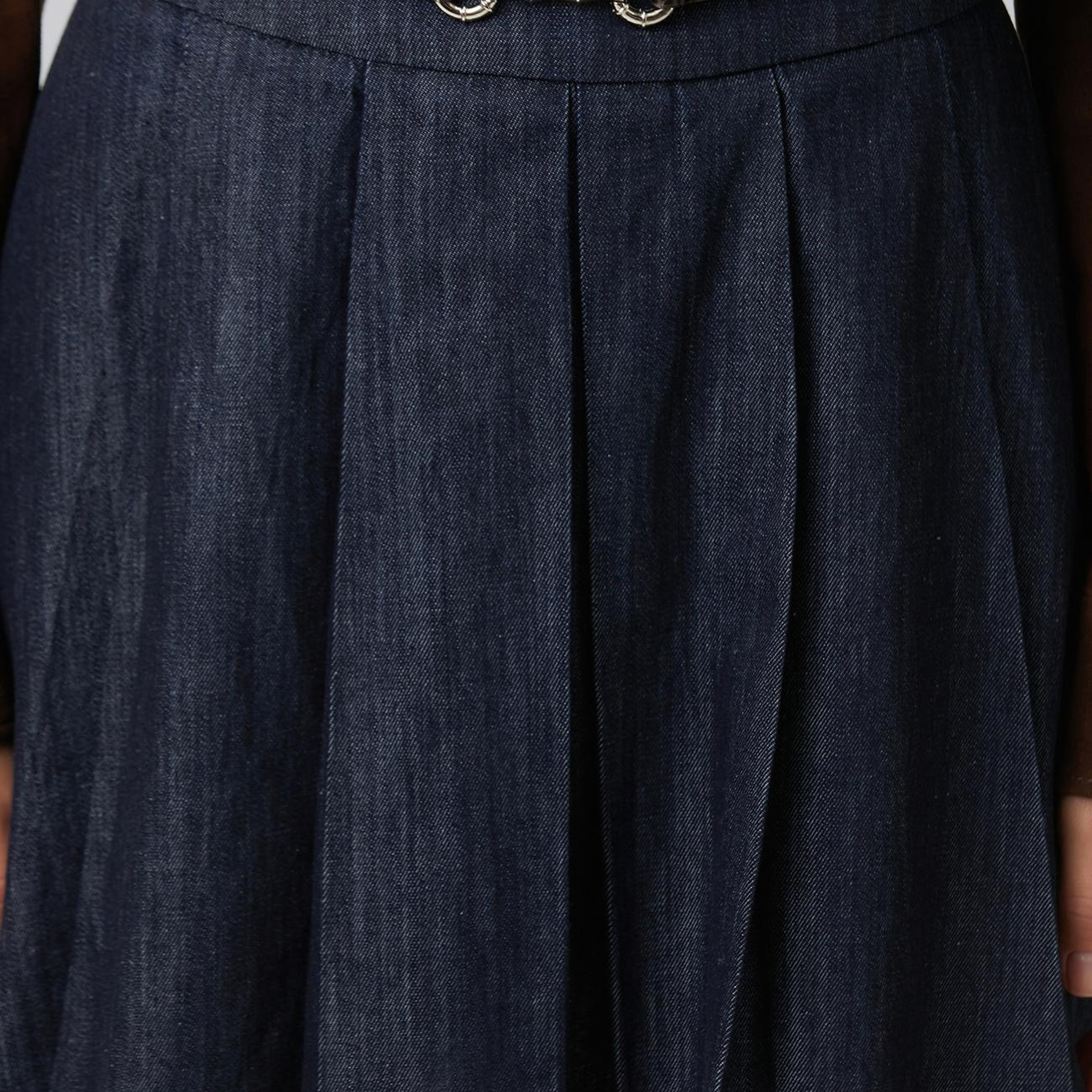 Network Kadın İndigo Kemer Detaylı Piliseli Mini Denim Etek