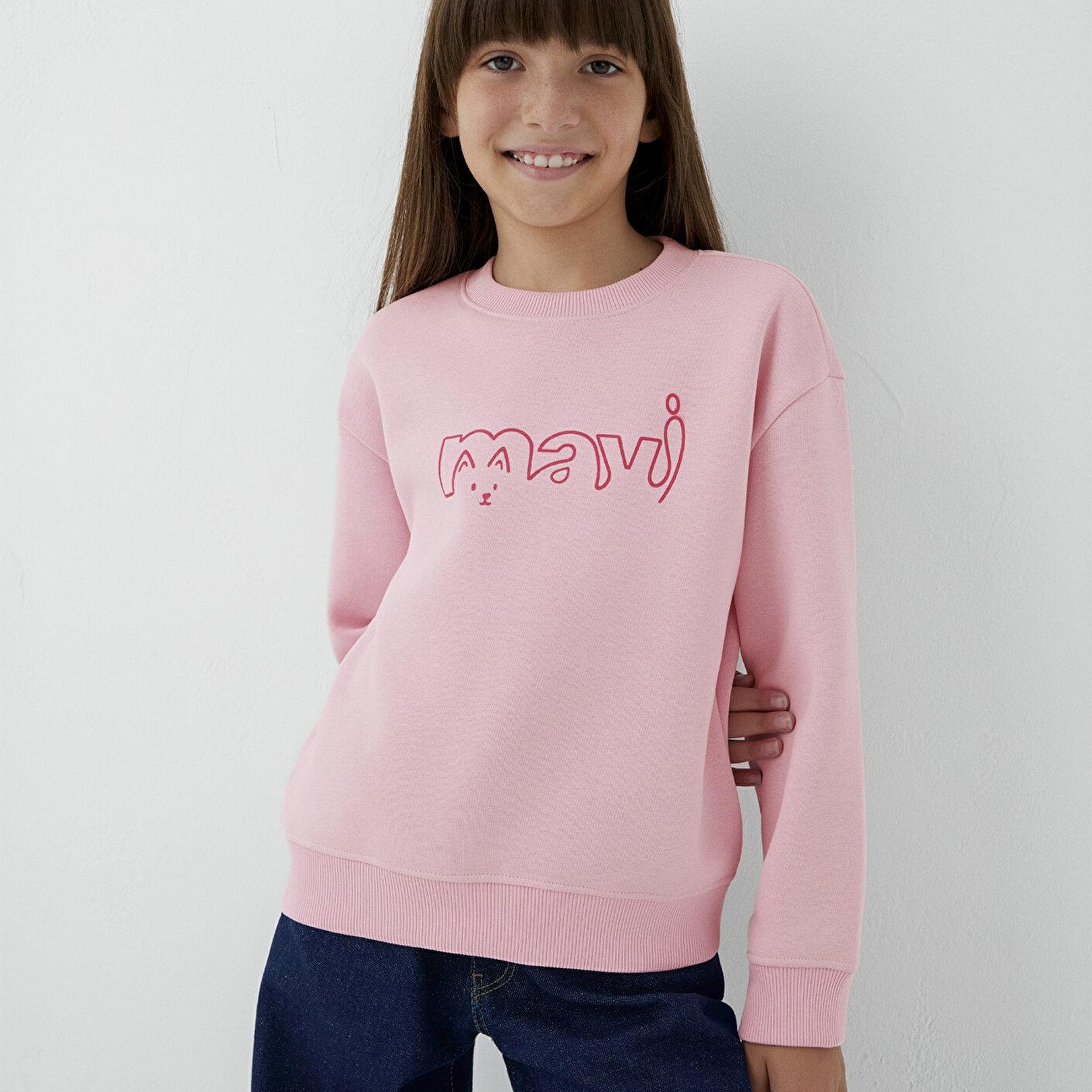 Mavi Mavi Kedi Logo Baskılı Pembe Sweatshirt 7S10162-70973