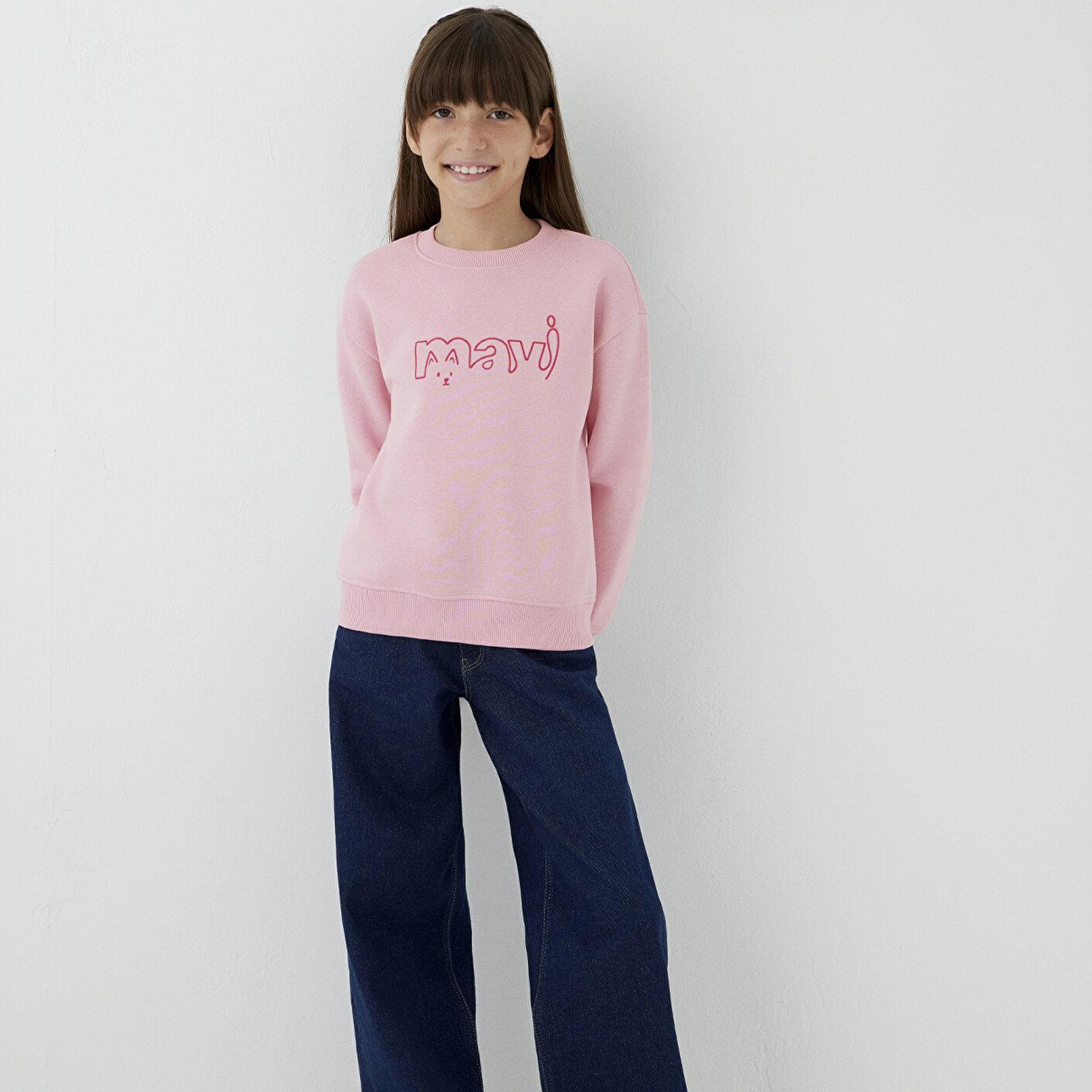 Mavi Mavi Kedi Logo Baskılı Pembe Sweatshirt 7S10162-70973