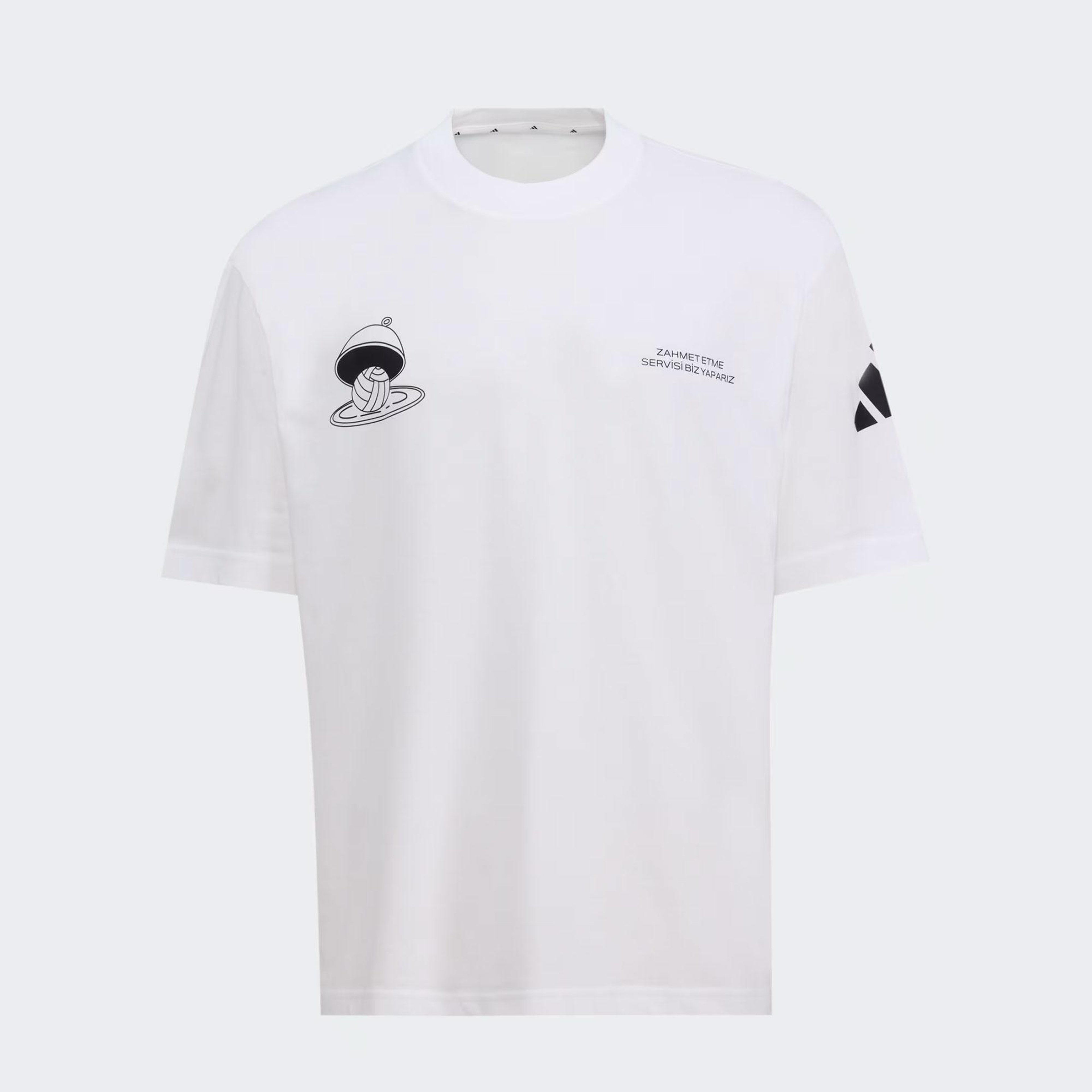 adidas Servisi Biz Yaparız Grafik Unisex Beyaz T-Shirt