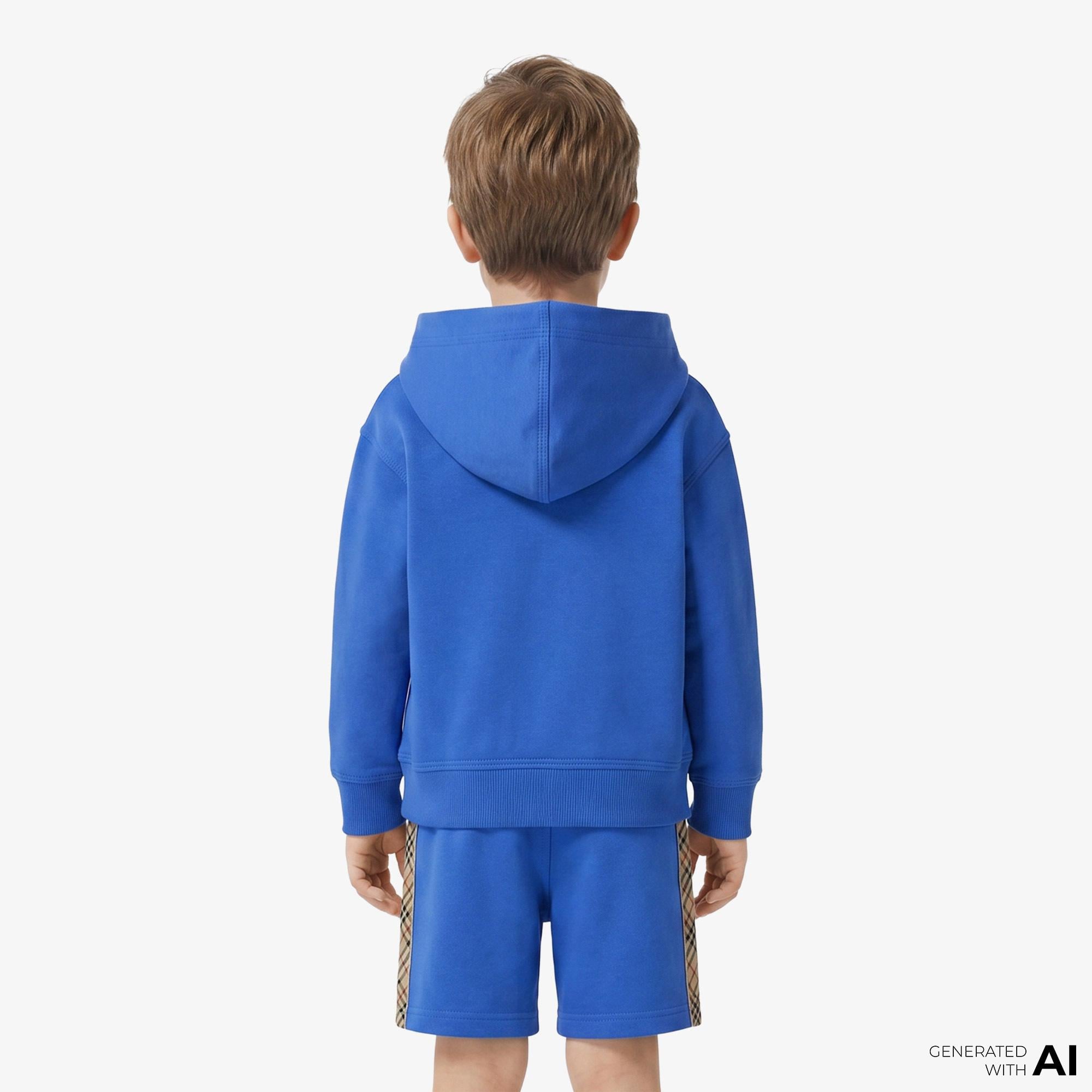 Burberry Check Trim Cotton Zip Çocuk Mavi Hoodie