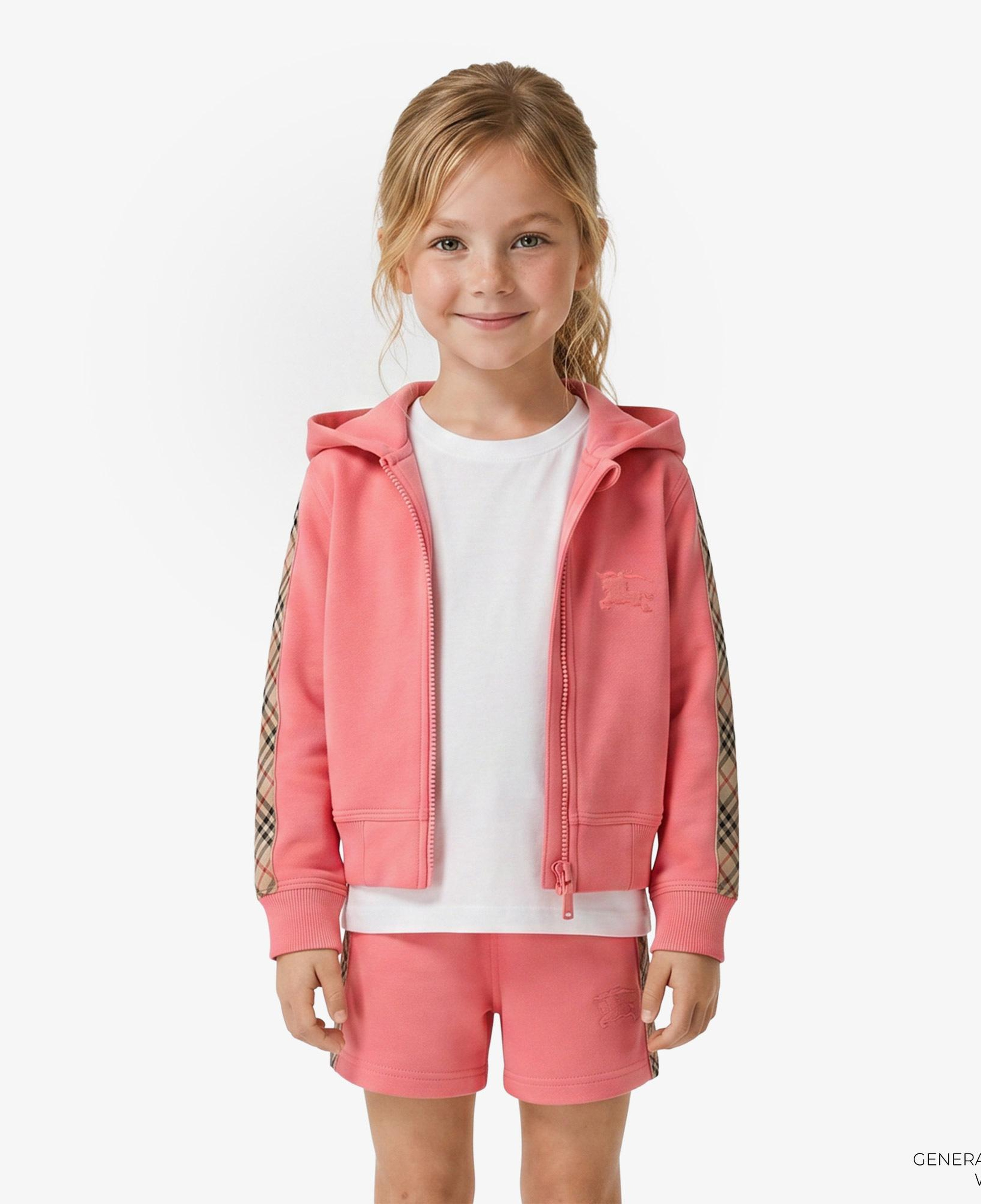 Burberry Check Trim Cotton Zip Çocuk Pembe Hoodie