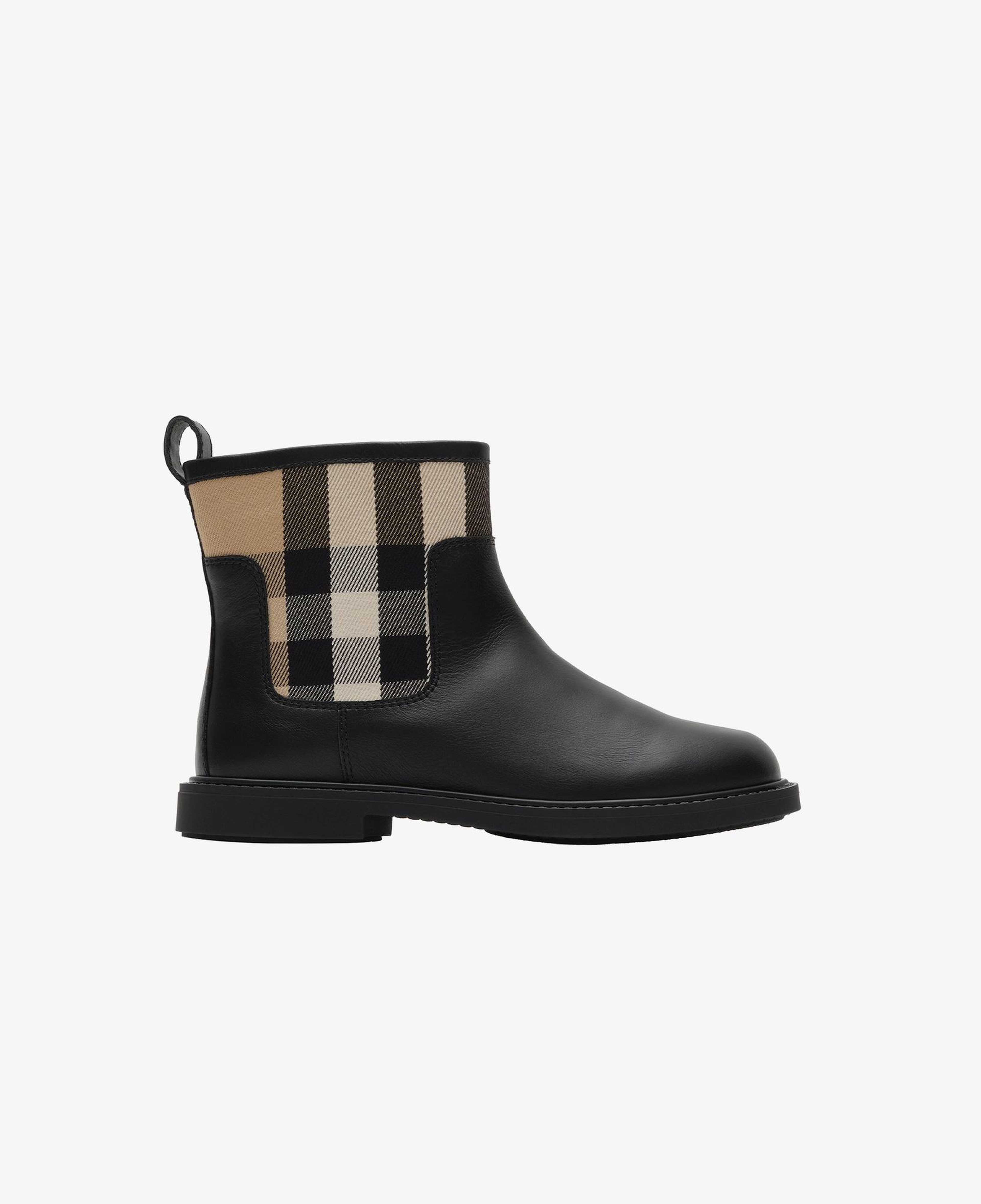 Burberry Check Panel Leather Çocuk Siyah Bot