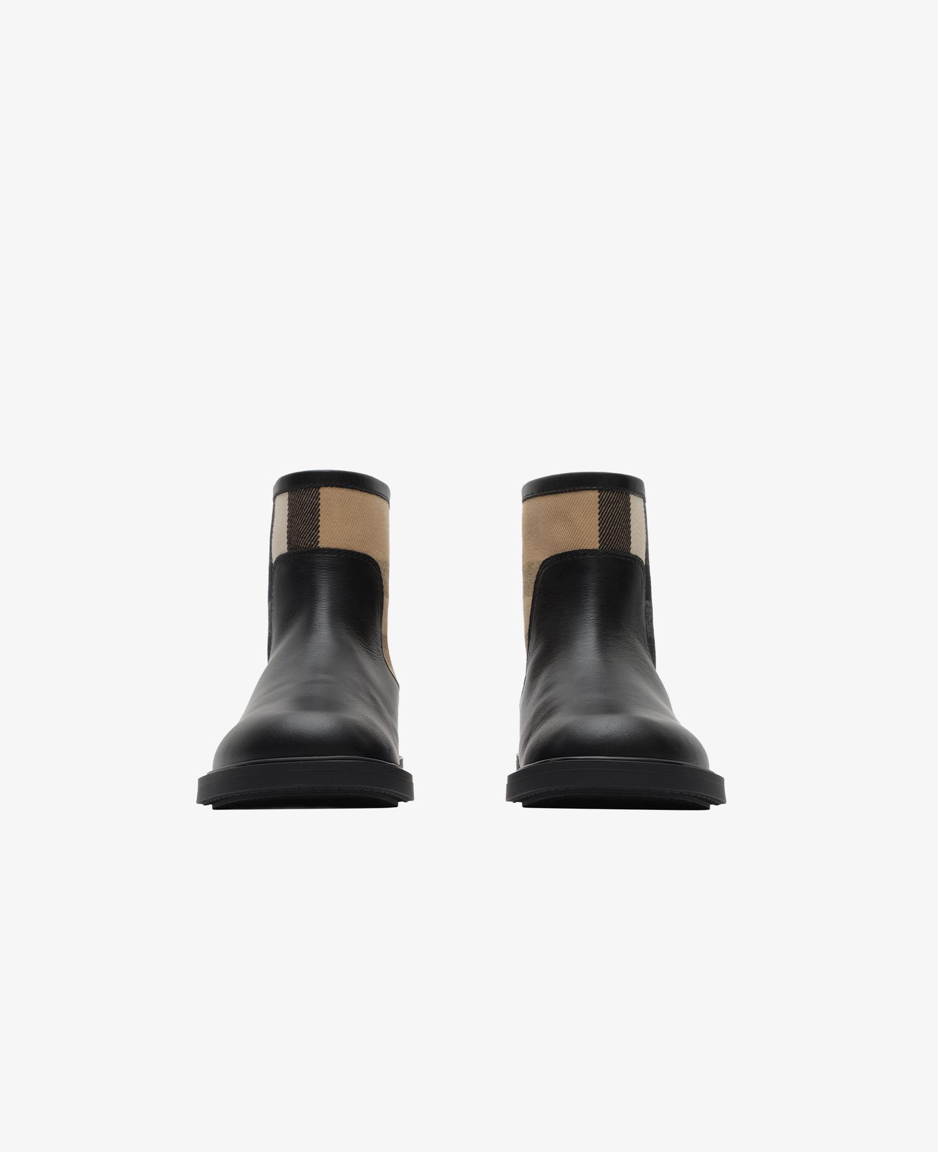 Burberry Check Panel Leather Çocuk Siyah Bot
