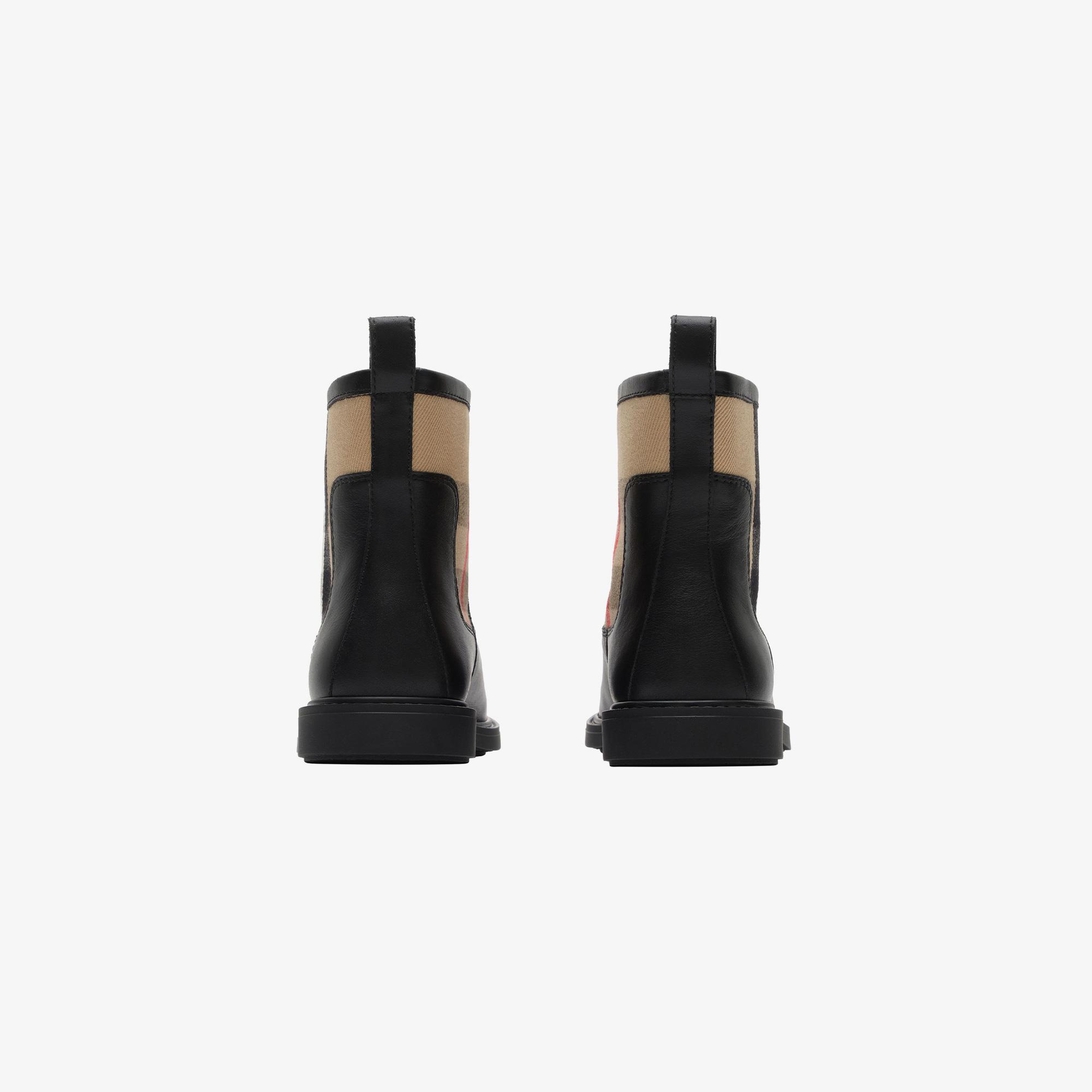 Burberry Check Panel Leather Çocuk Siyah Bot