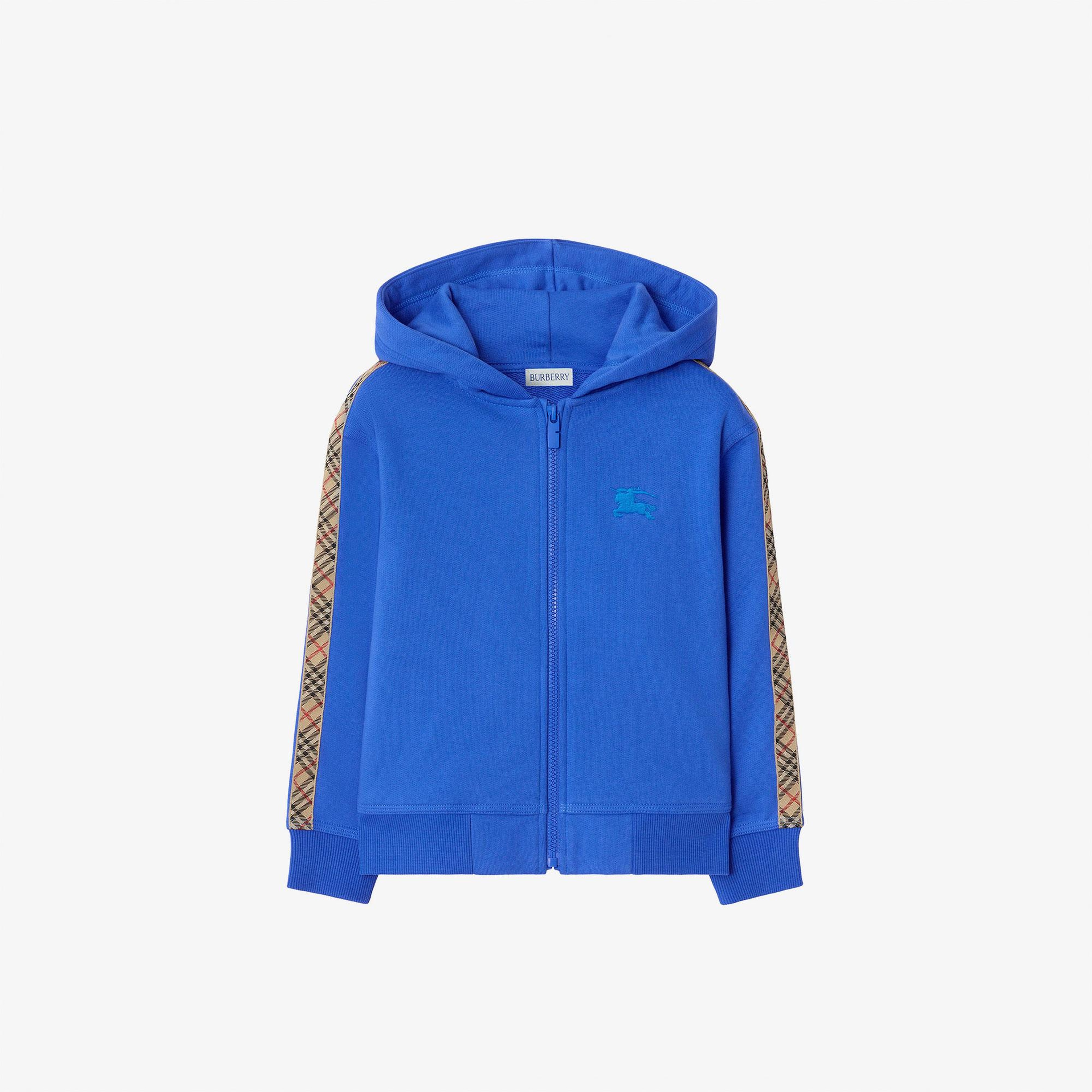 Burberry Check Trim Cotton Zip Çocuk Mavi Hoodie