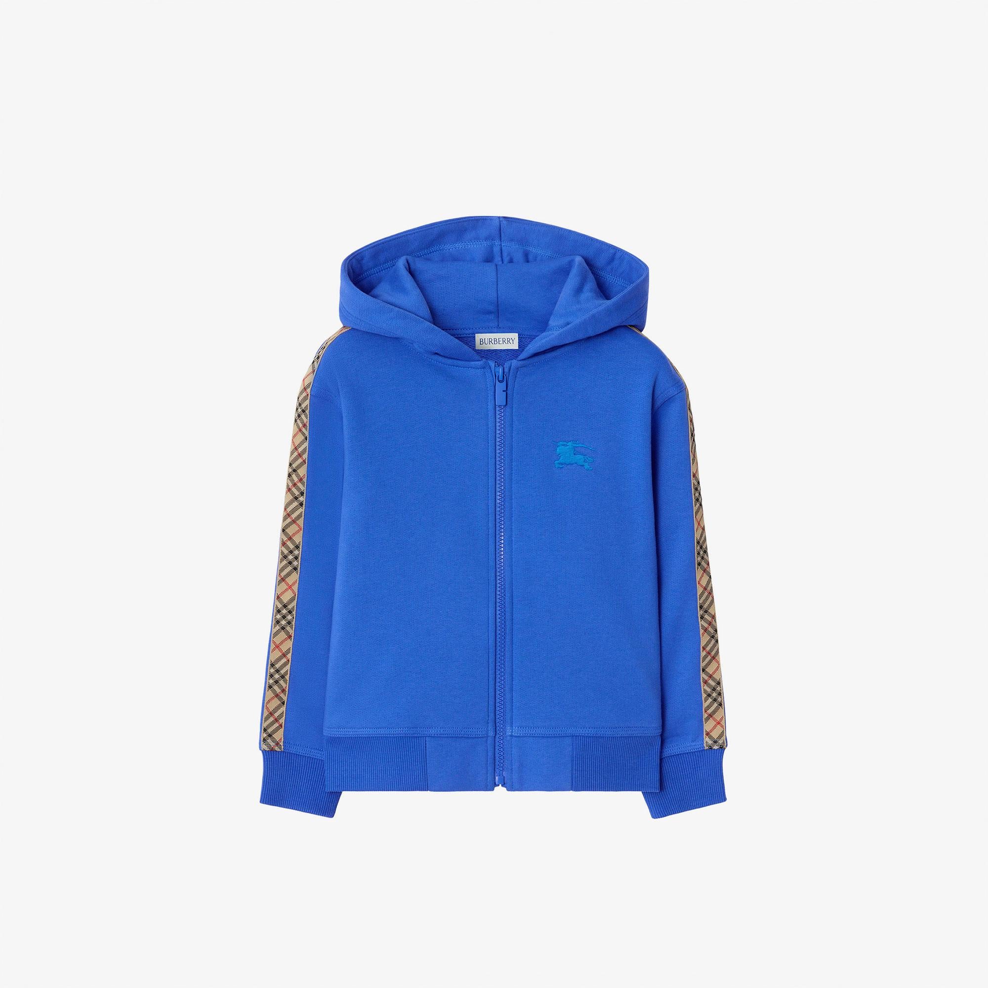 Burberry Check Trim Cotton Zip Çocuk Mavi Hoodie