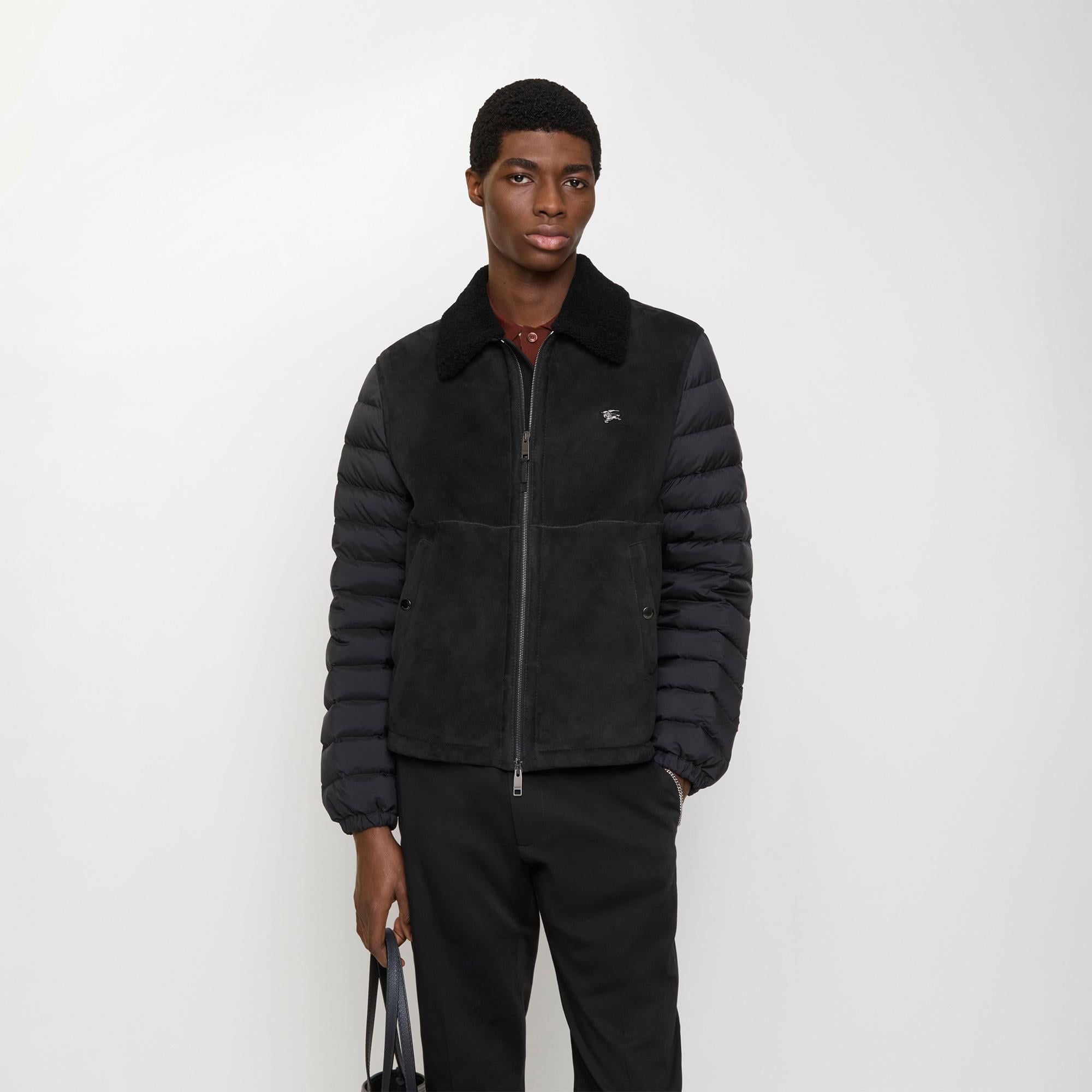 Burberry Shearling Nylon Puffer Erkek Siyah Mont