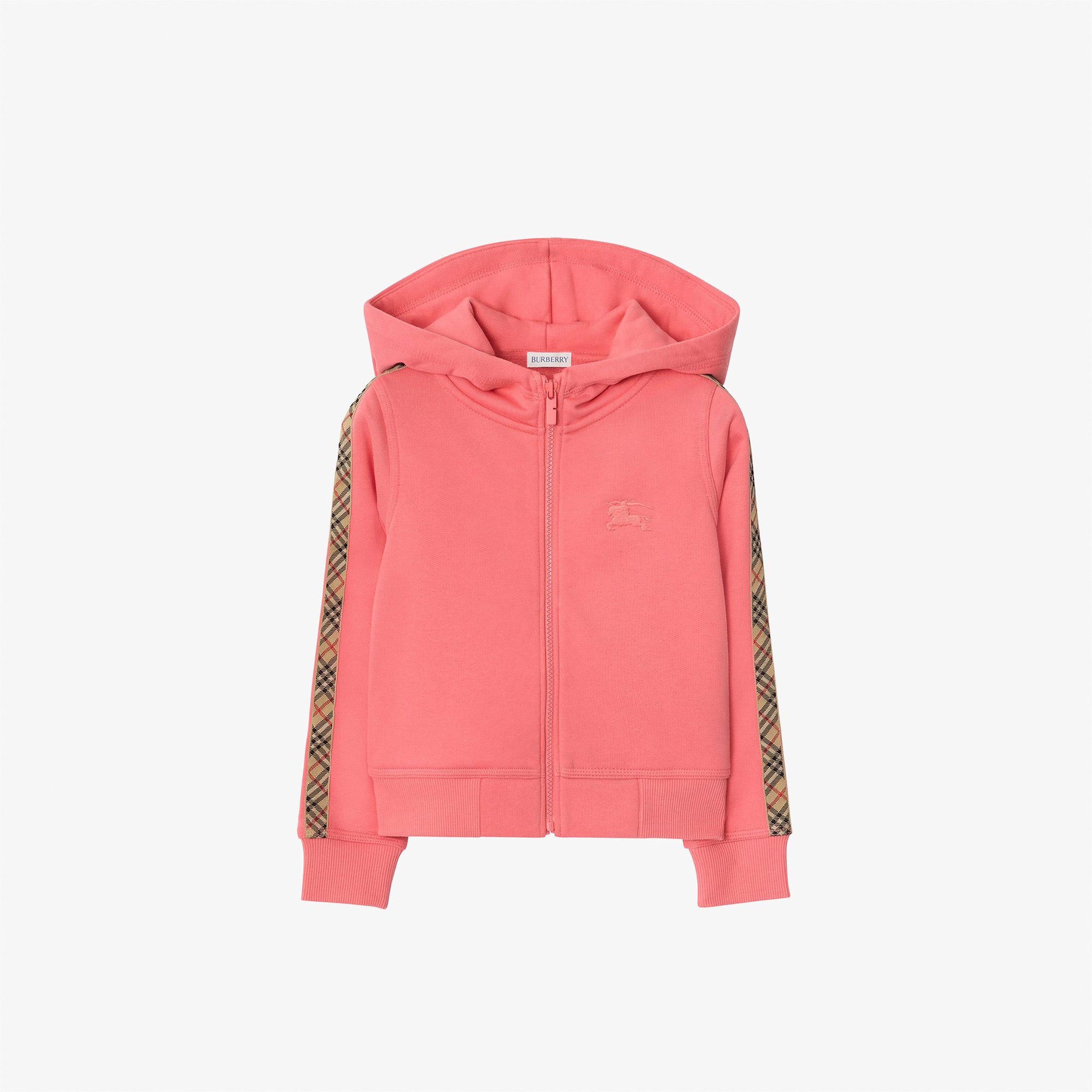 Burberry Check Trim Cotton Zip Çocuk Pembe Hoodie
