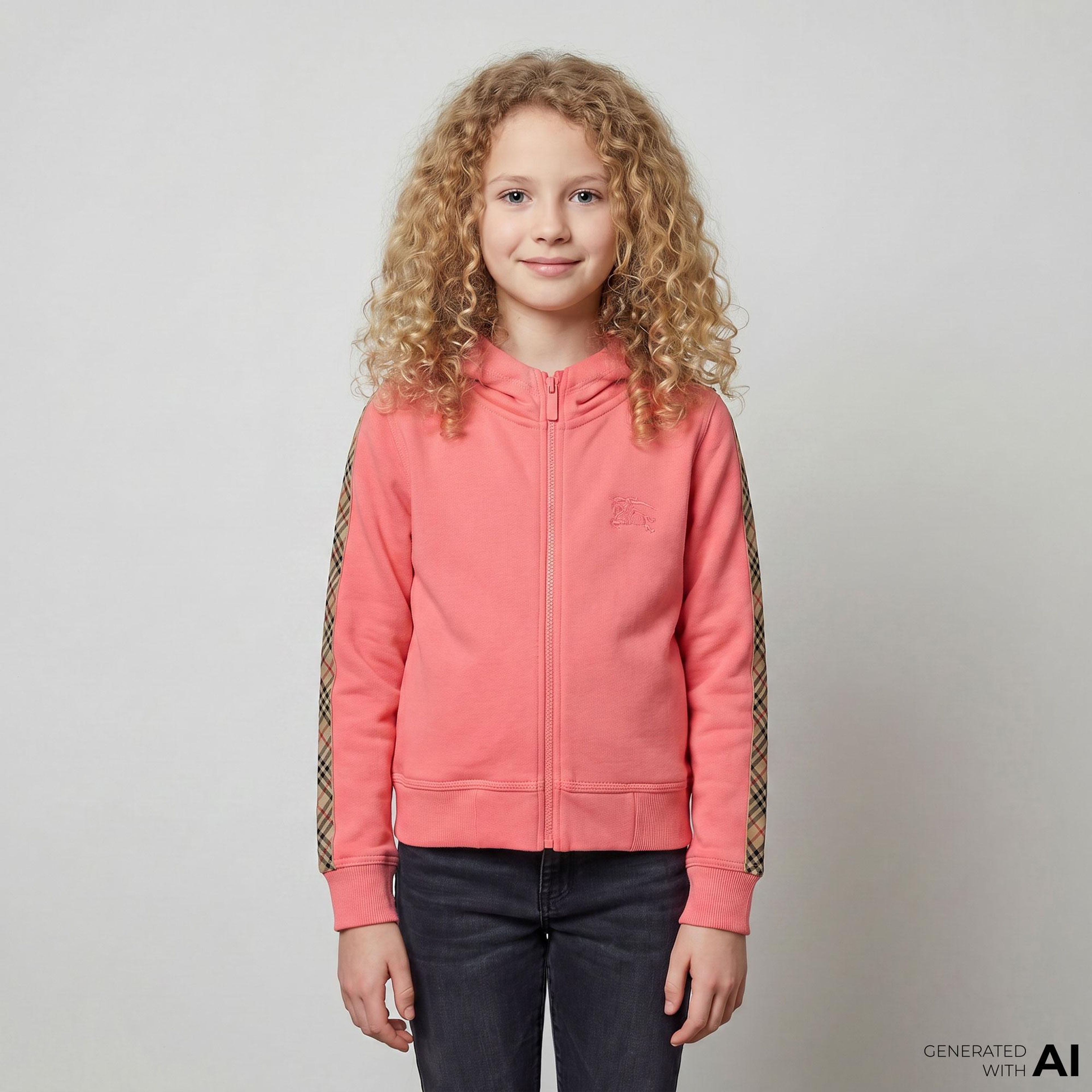 Burberry Check Trim Cotton Zip Çocuk Pembe Hoodie
