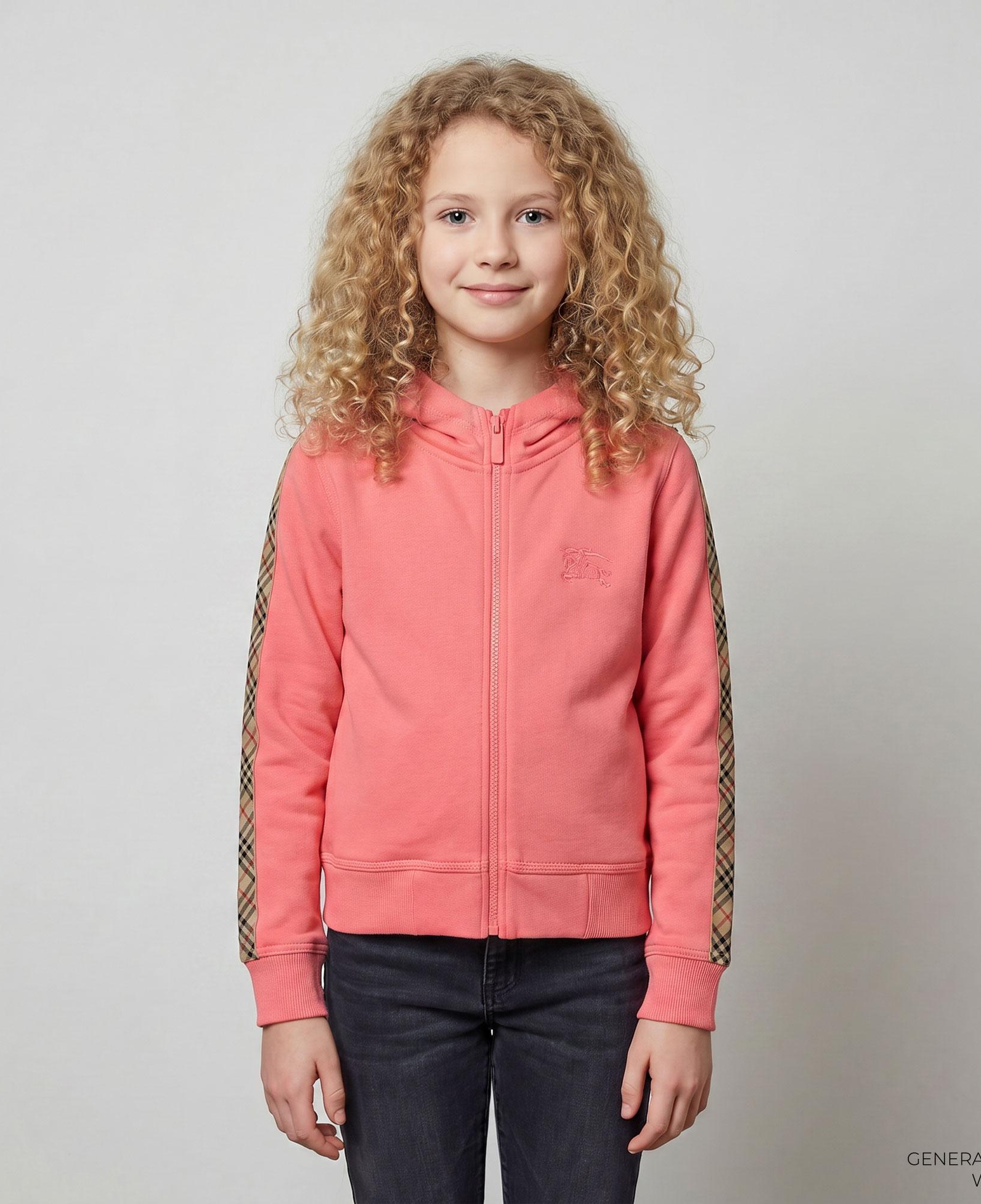 Burberry Check Trim Cotton Zip Çocuk Pembe Hoodie
