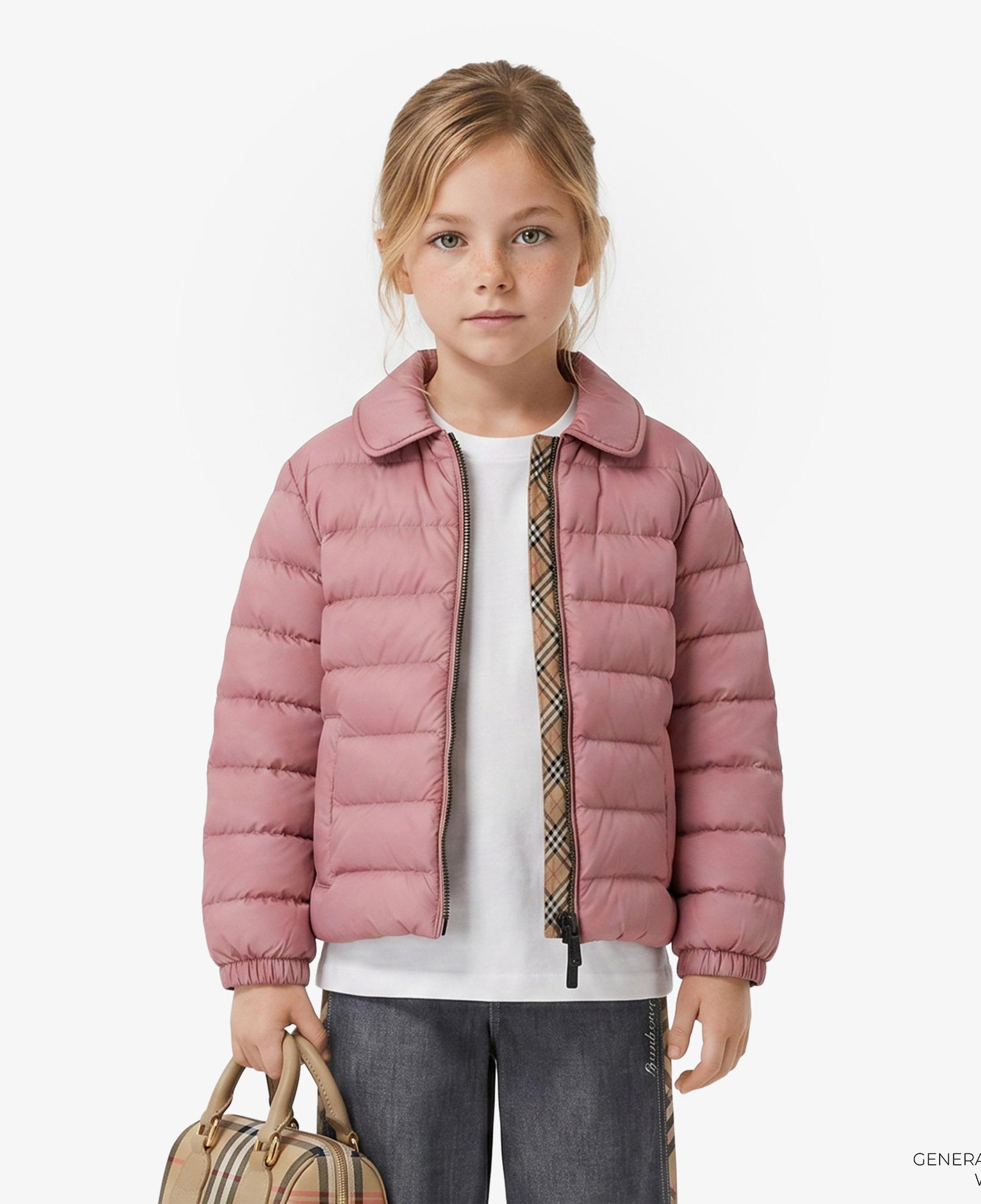 Burberry Checker-Tape Nylon Puffer Çocuk Pembe Mont