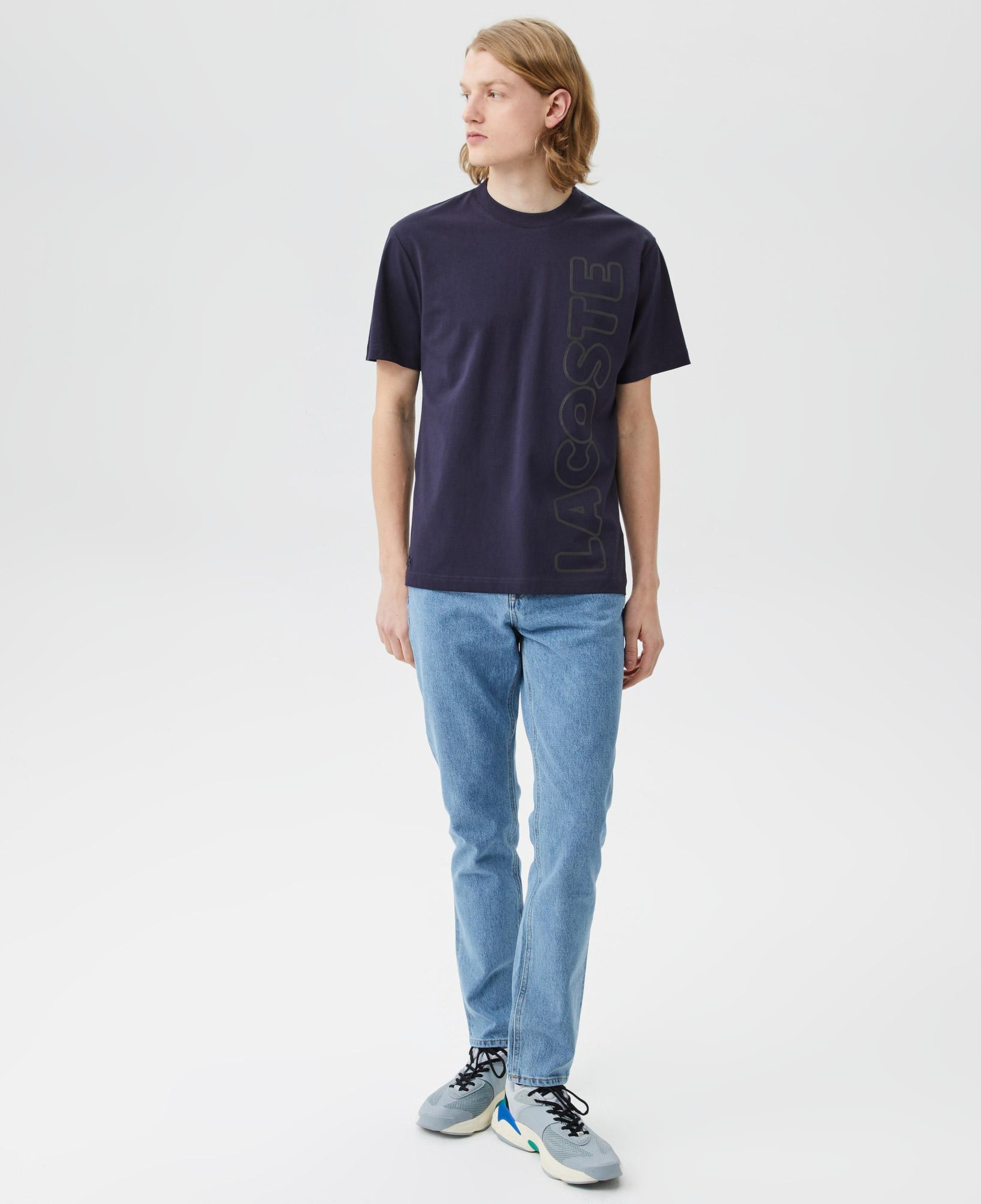 Erkek Relaxed Fit Bisiklet Yaka Baskılı Lacivert T-Shirt