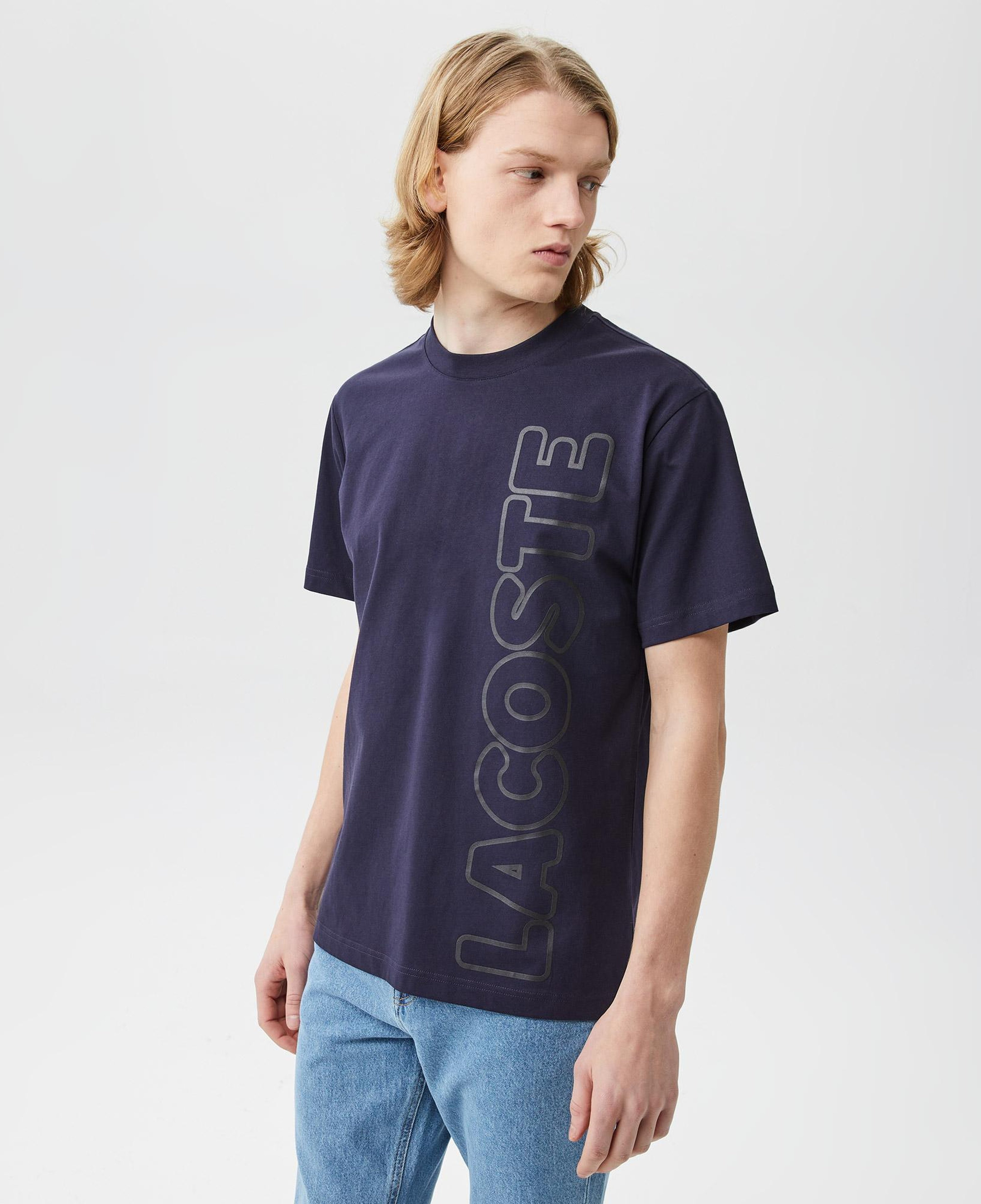 Erkek Relaxed Fit Bisiklet Yaka Baskılı Lacivert T-Shirt