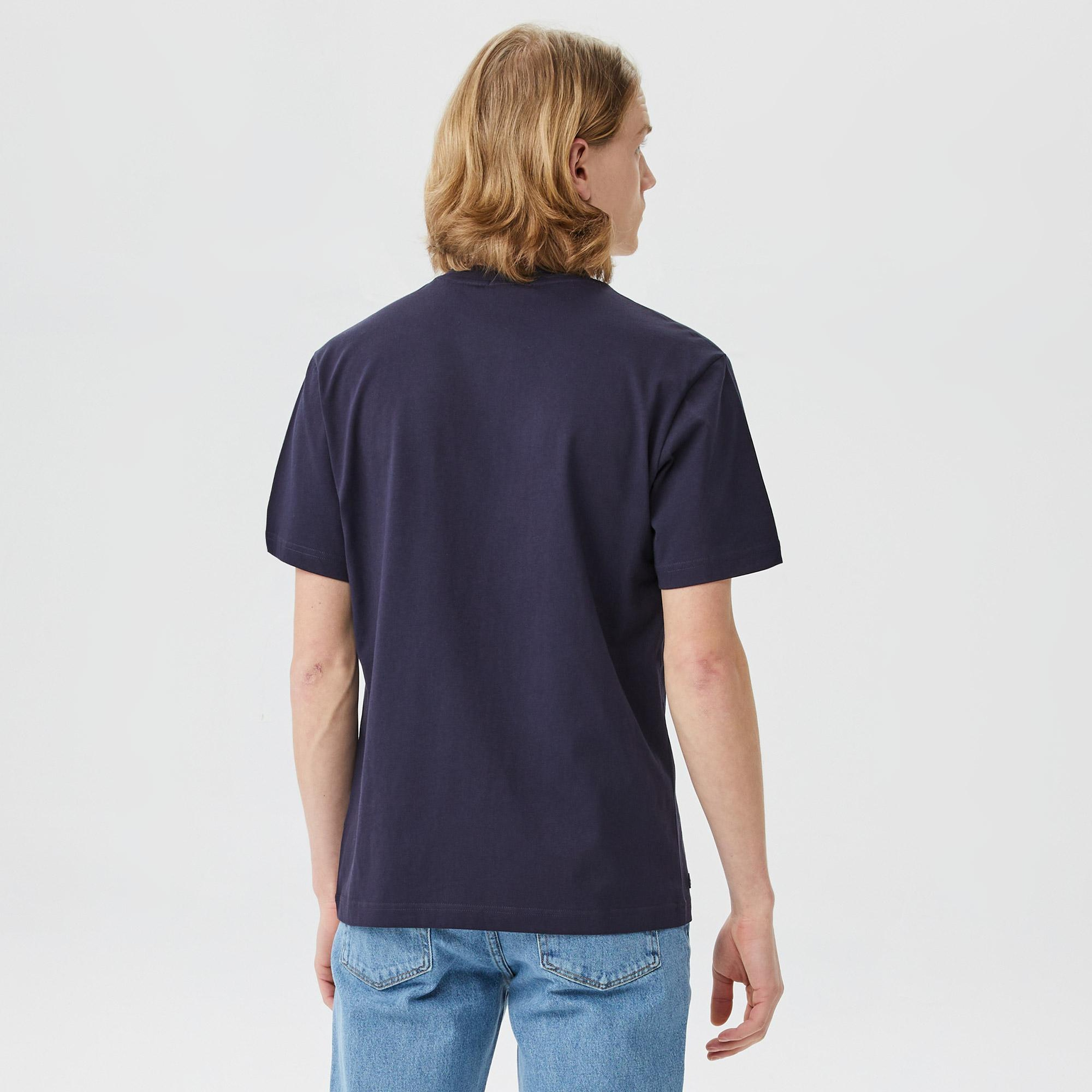 Erkek Relaxed Fit Bisiklet Yaka Baskılı Lacivert T-Shirt