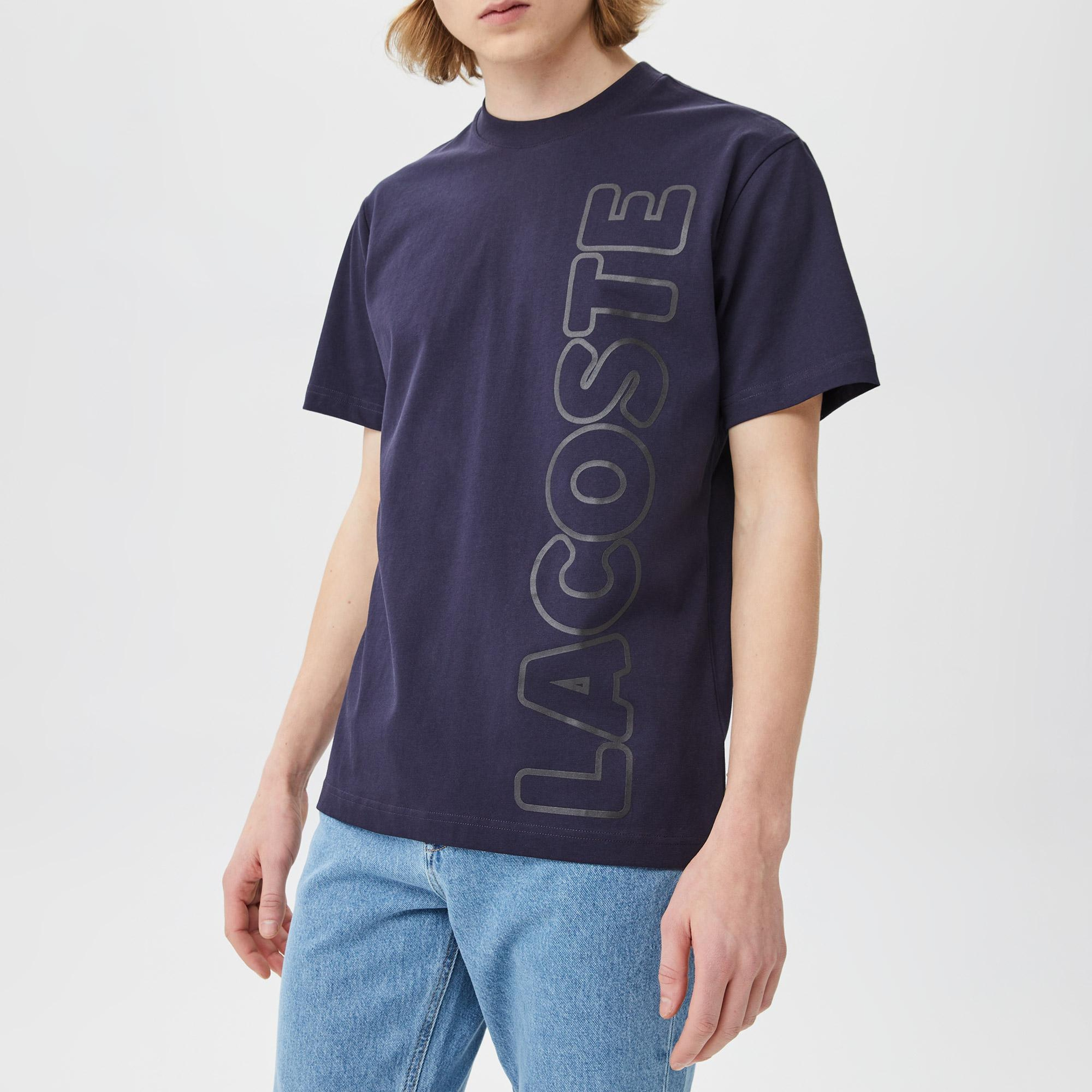 Erkek Relaxed Fit Bisiklet Yaka Baskılı Lacivert T-Shirt