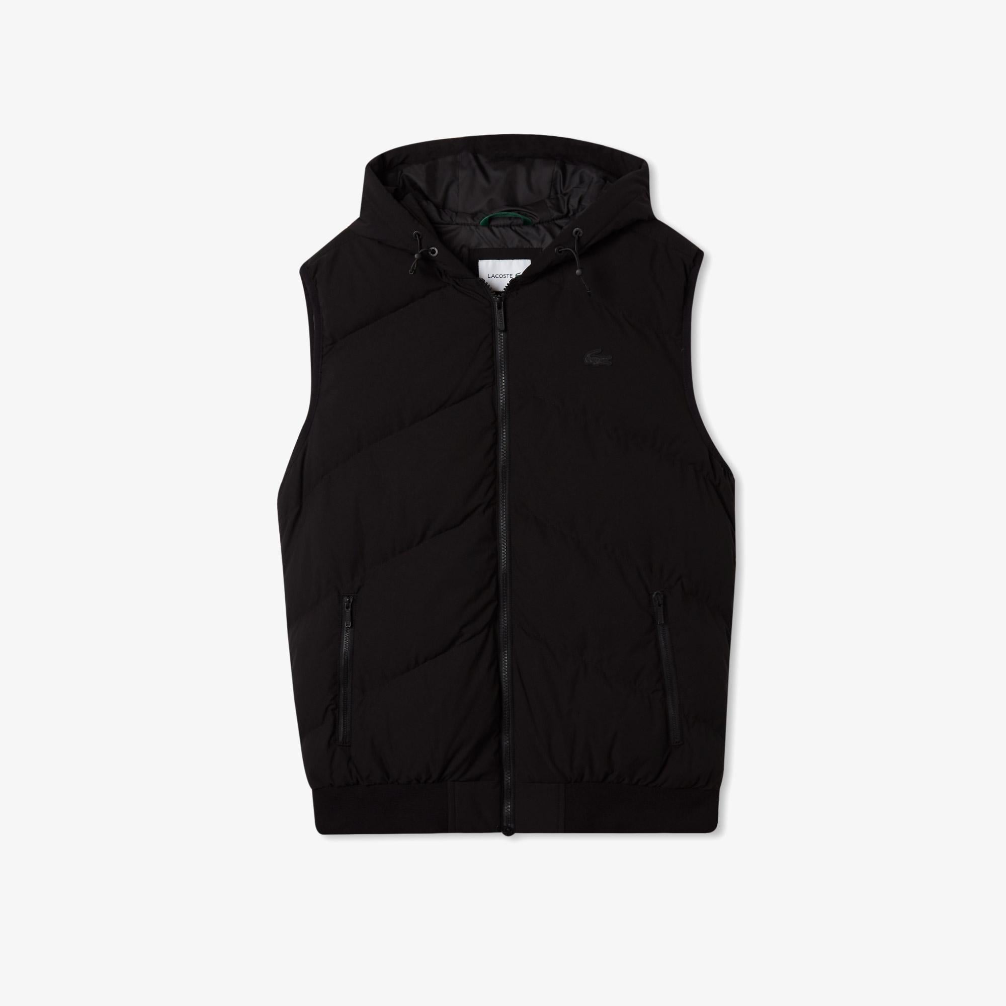 Erkek Slim Fit Kapüşonlu Kapitone Siyah Yelek