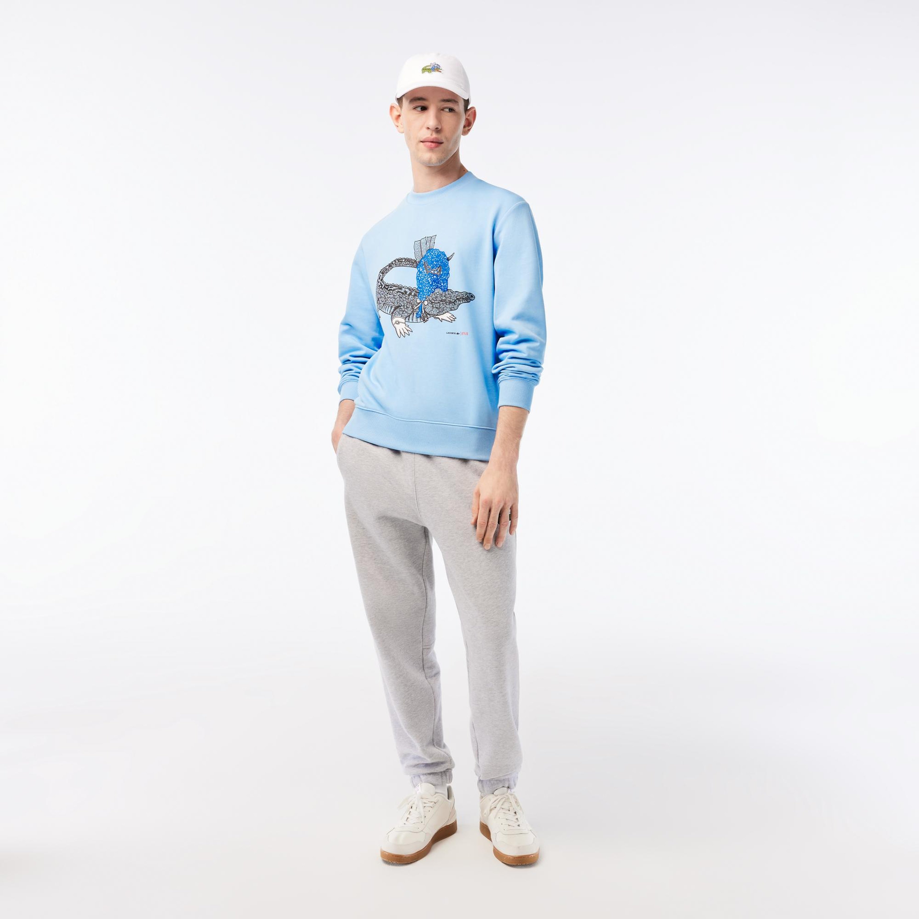 Netflix Erkek Regular Fit Bisiklet Yaka Baskılı Açık Mavi Sweatshirt