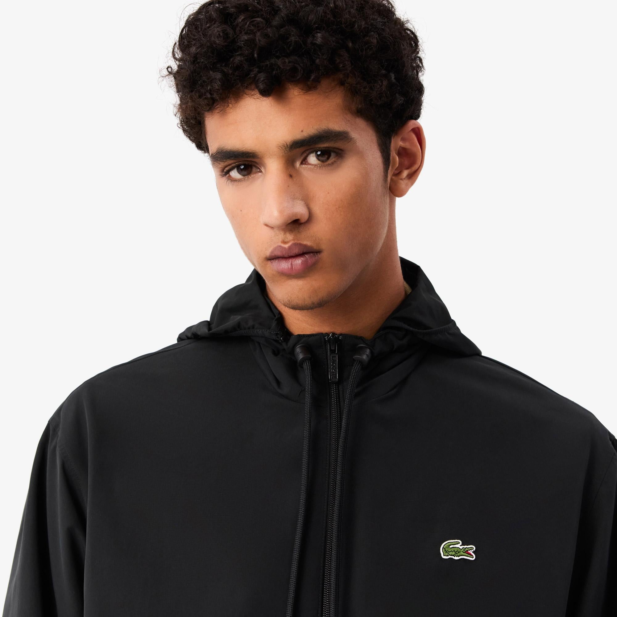 Erkek Regular Fit Kapüşonlu Siyah Yağmurluk