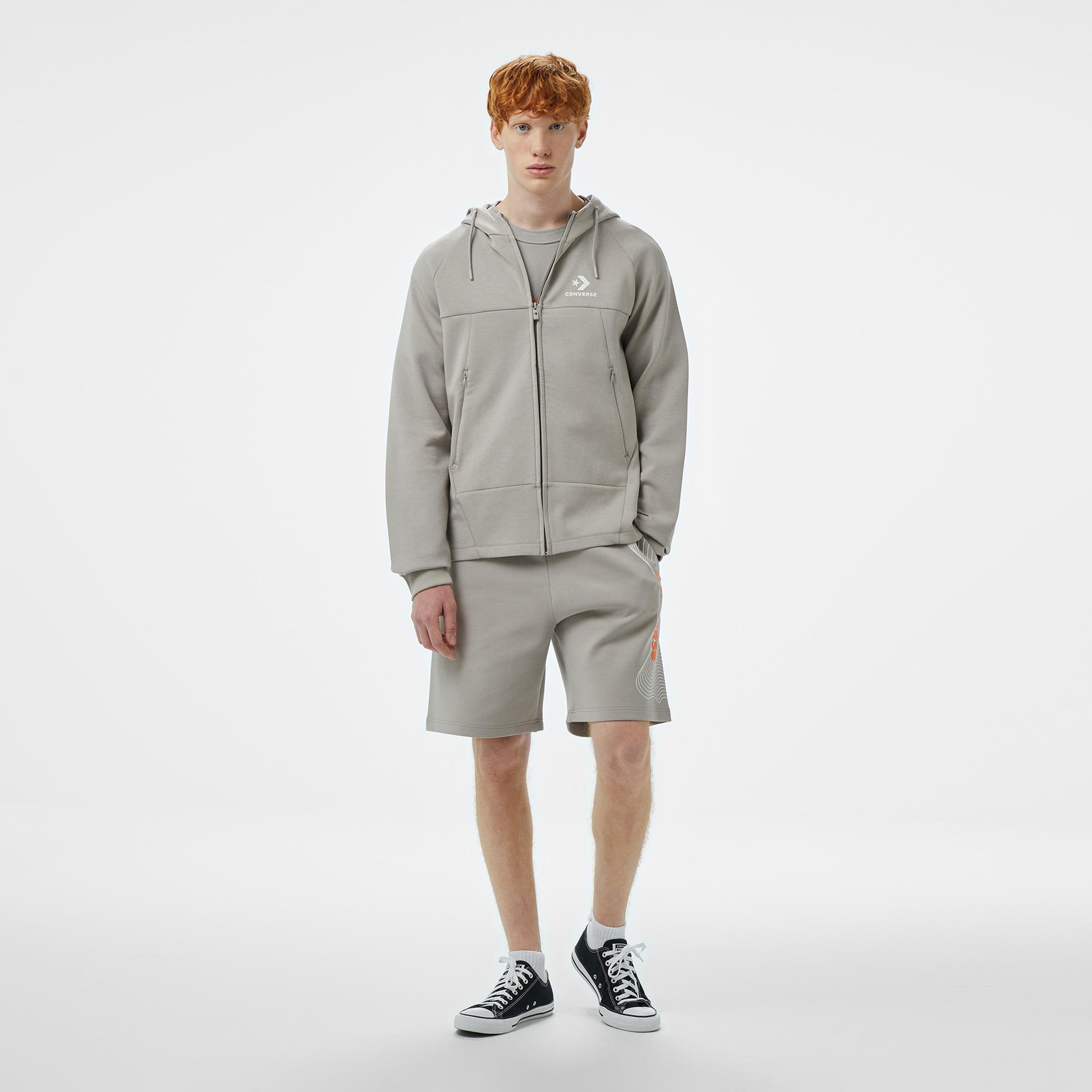 Converse Star Chevron Baskılı Regular Fit Erkek Gri Hoodie