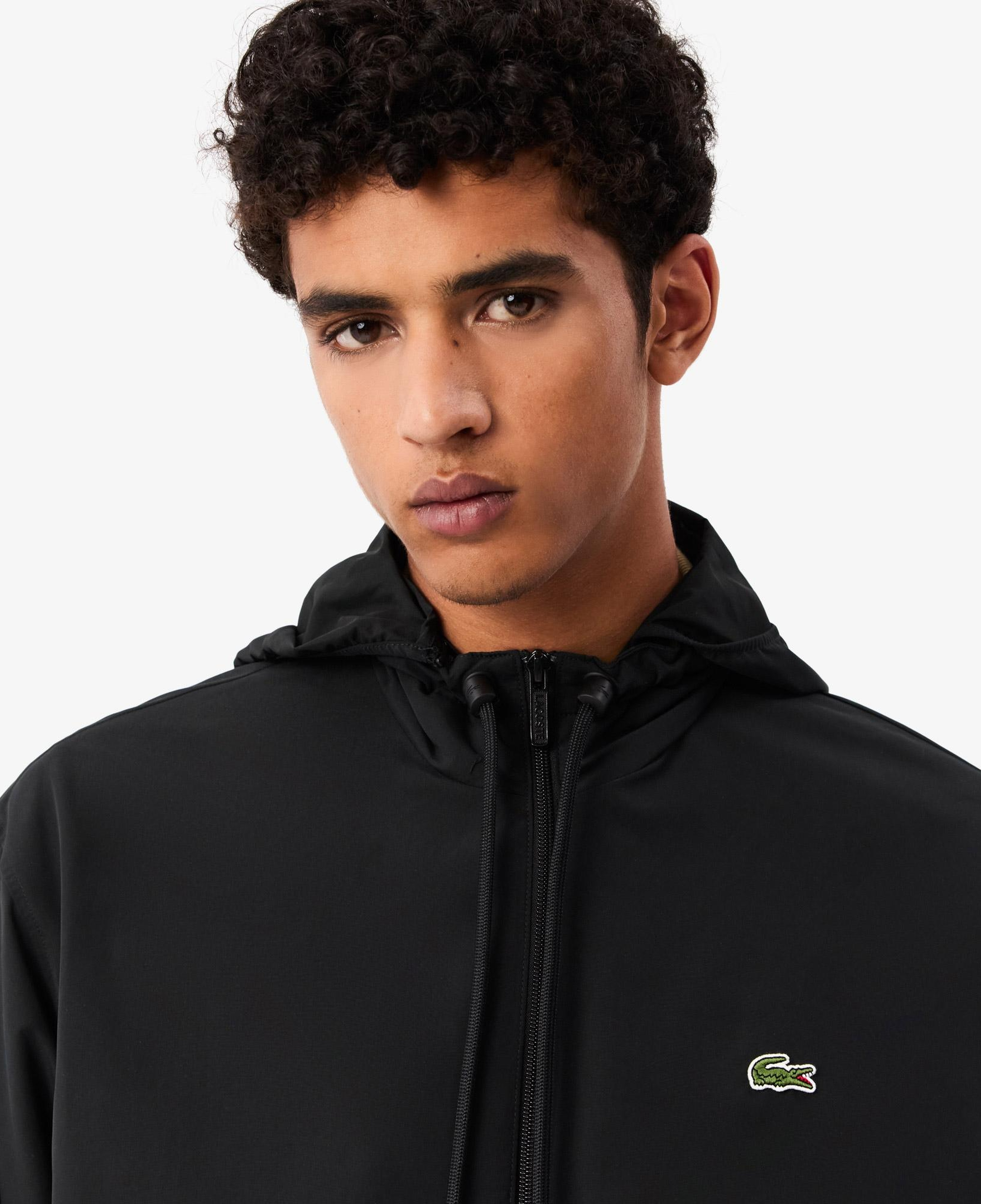 Erkek Regular Fit Kapüşonlu Siyah Yağmurluk