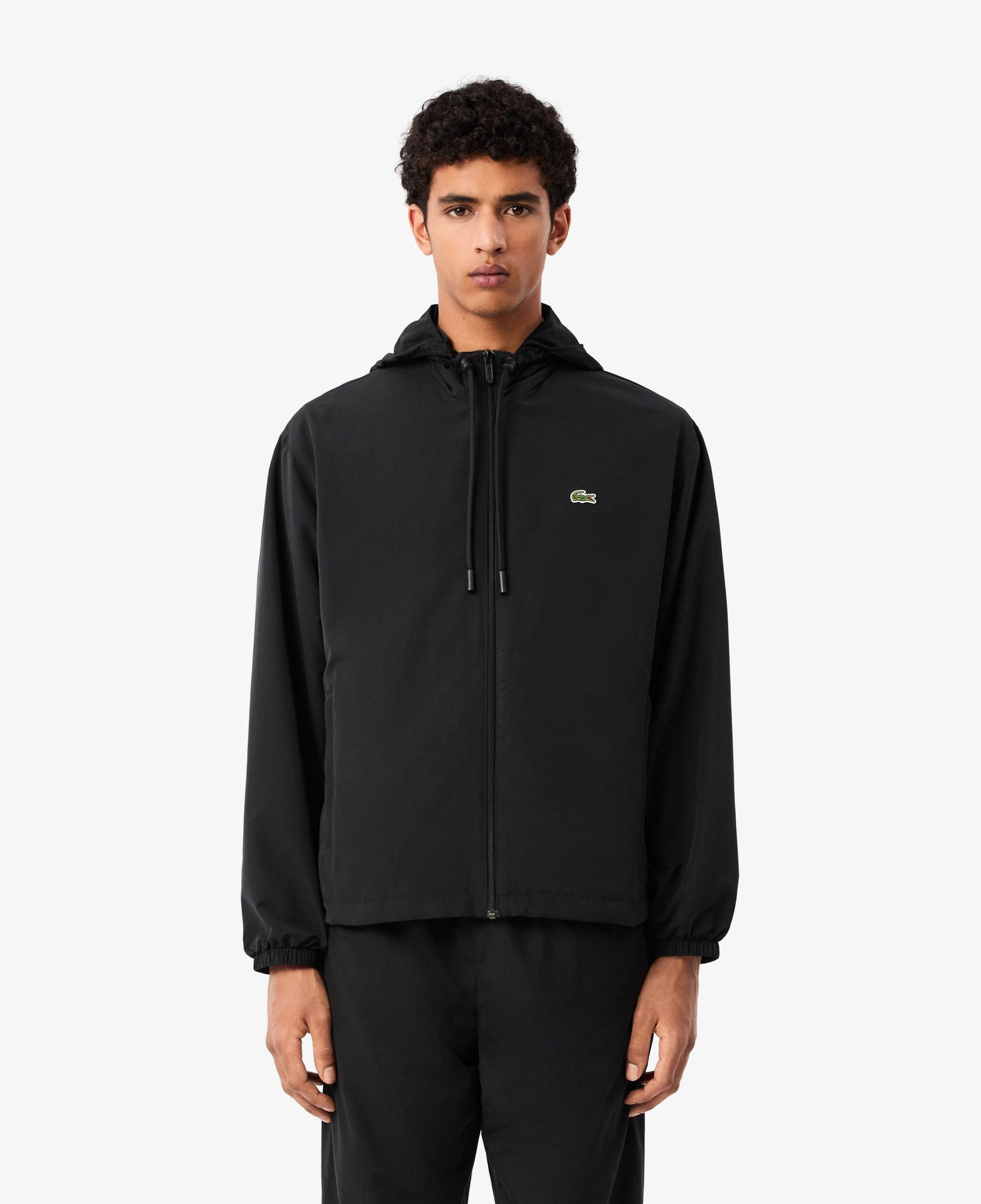Erkek Regular Fit Kapüşonlu Siyah Yağmurluk