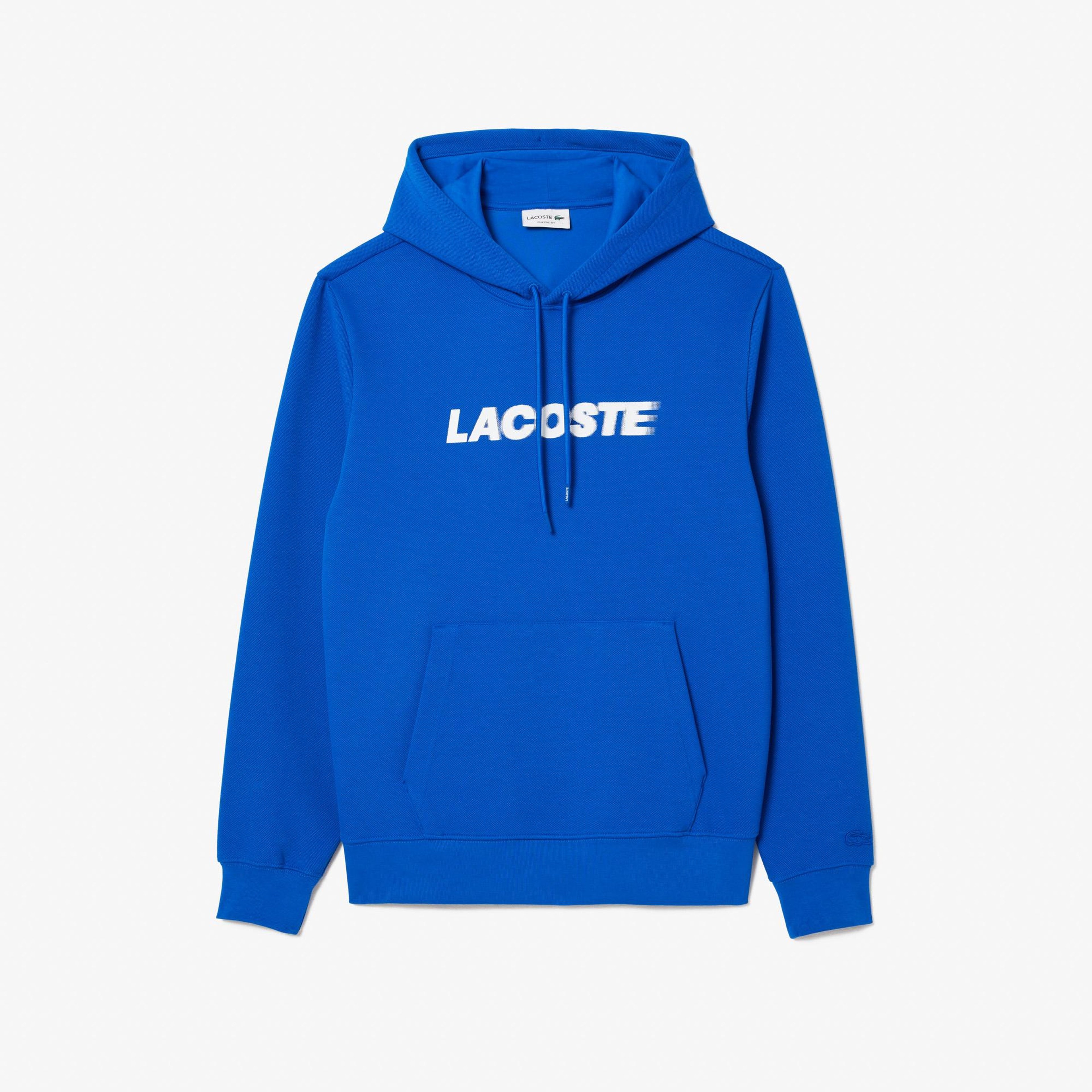 Erkek Classic Fit Kapüşonlu Baskılı Mavi Sweatshirt