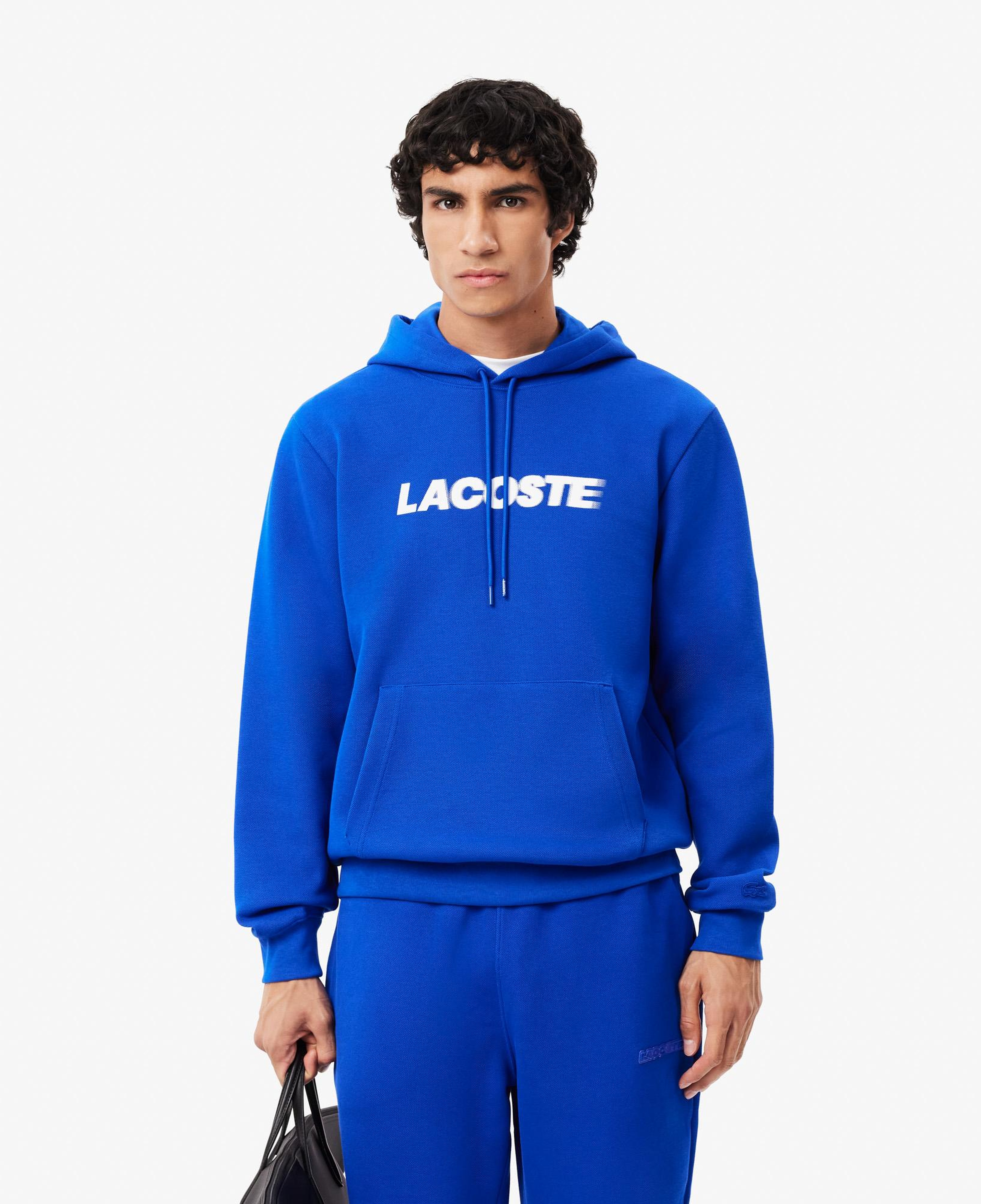 Erkek Classic Fit Kapüşonlu Baskılı Mavi Sweatshirt