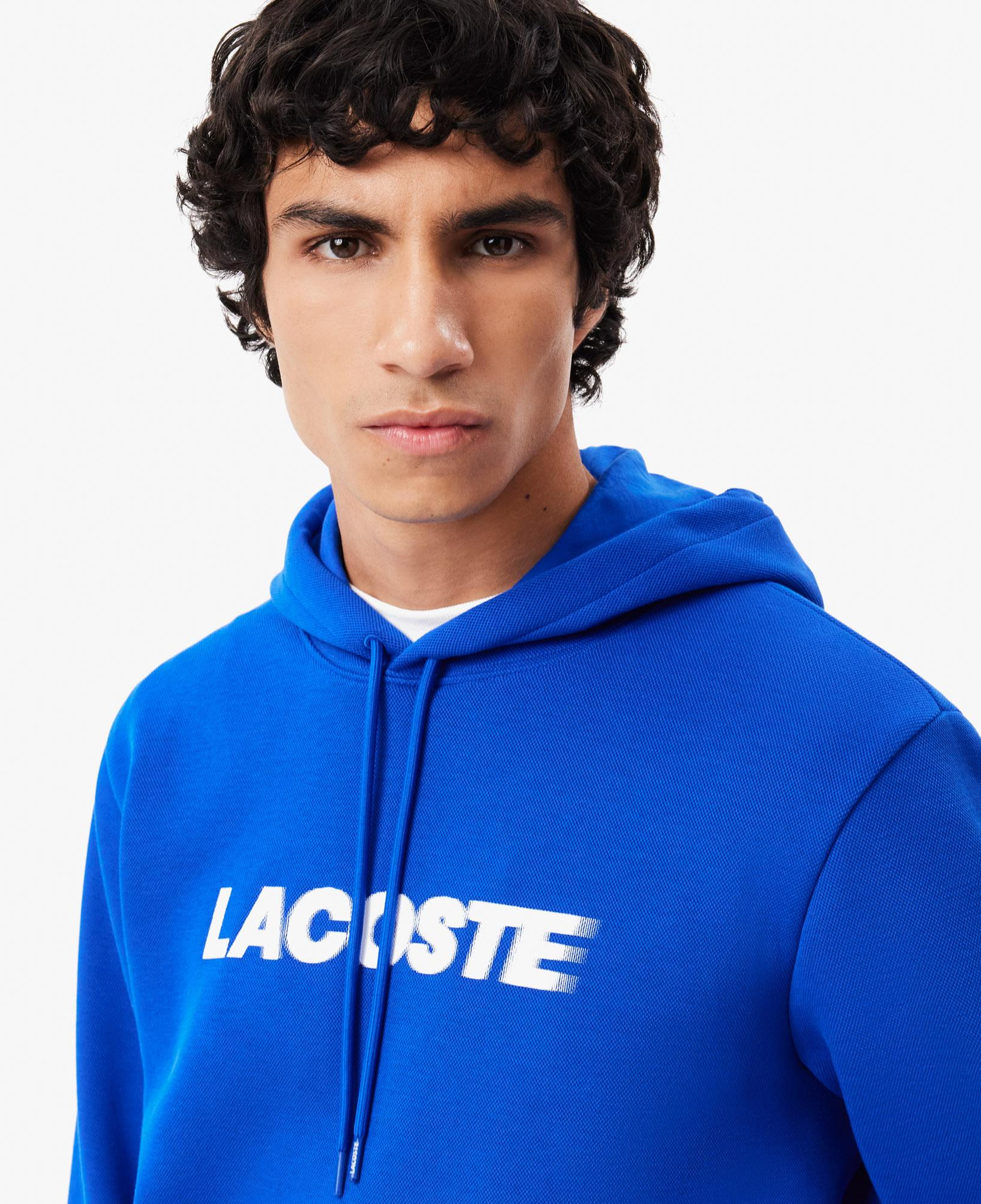 Erkek Classic Fit Kapüşonlu Baskılı Mavi Sweatshirt