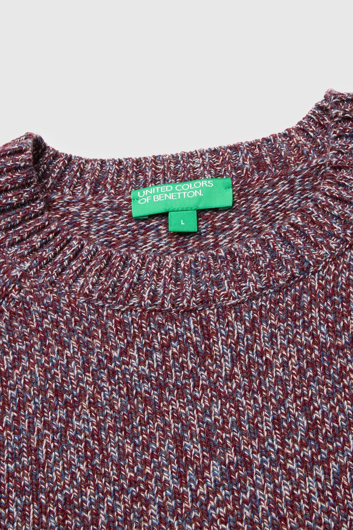 Erkek Bordo Mix Yün Karışımlı Regular Fit Reglan Kollu Bisiklet Yaka Kazak