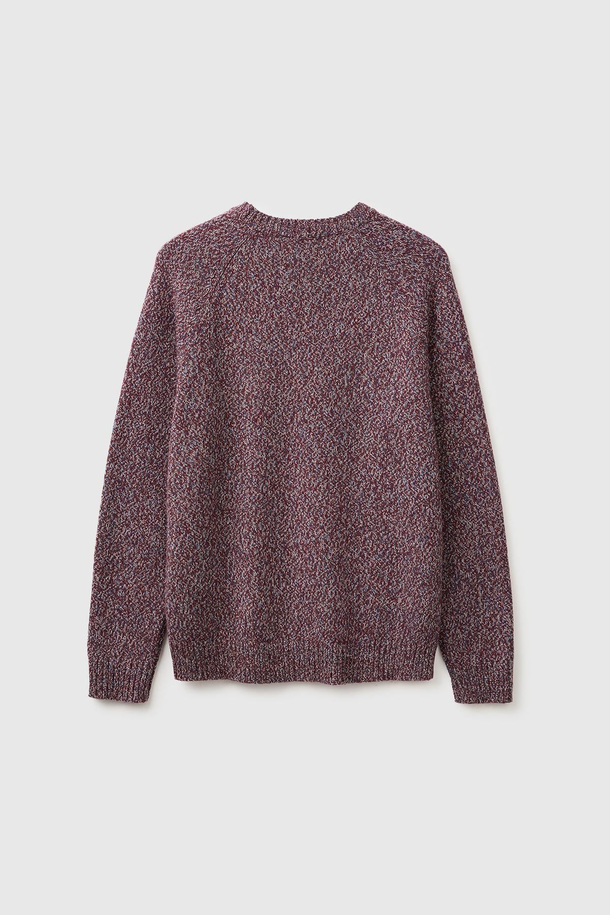 Erkek Bordo Mix Yün Karışımlı Regular Fit Reglan Kollu Bisiklet Yaka Kazak