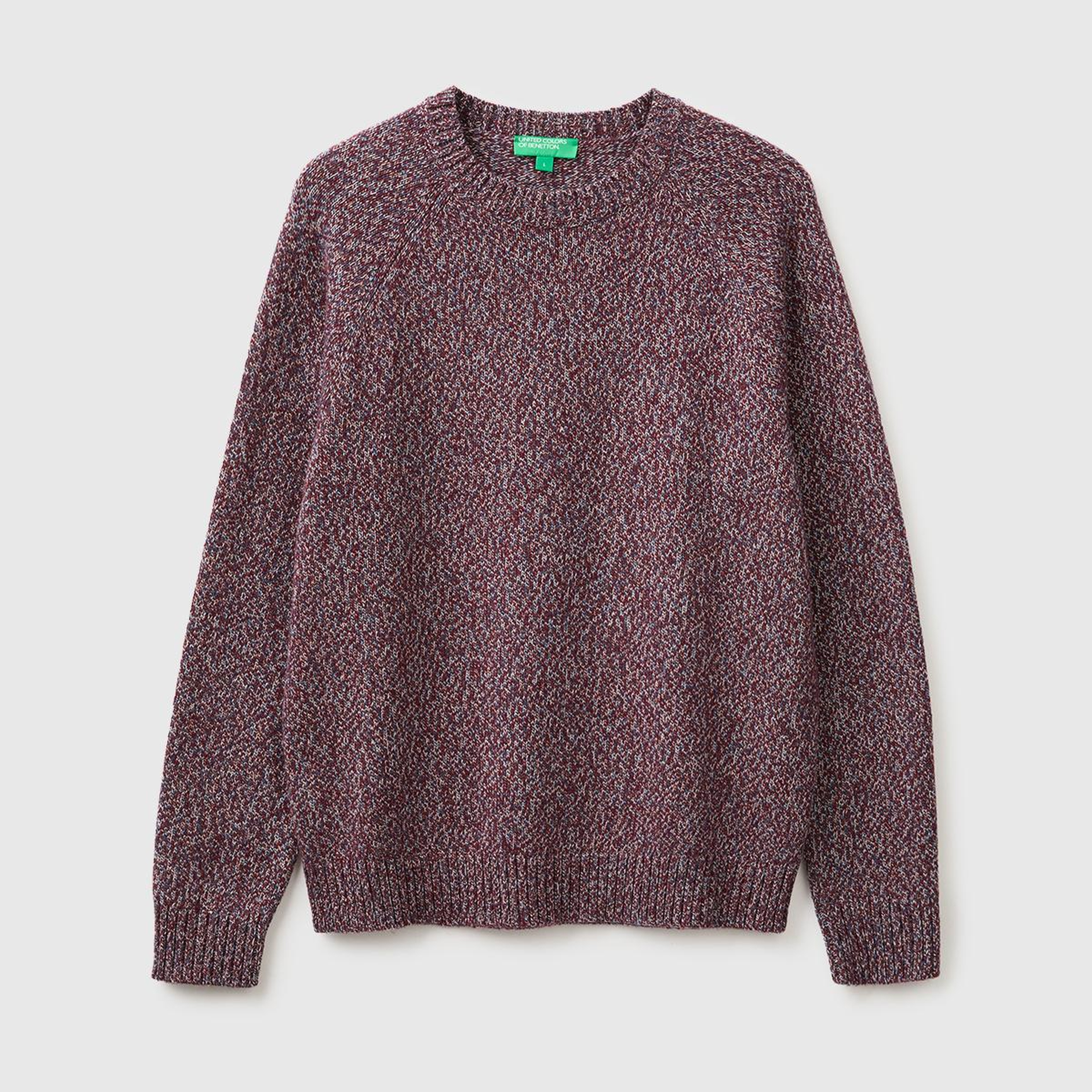 Erkek Bordo Mix Yün Karışımlı Regular Fit Reglan Kollu Bisiklet Yaka Kazak