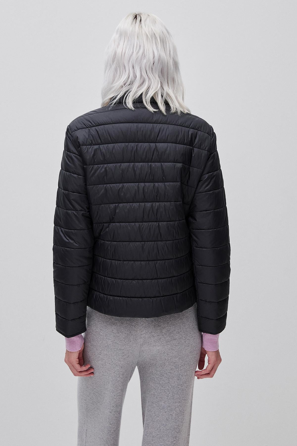 Kadın Siyah Slim Fit Şişme Cepli Mont