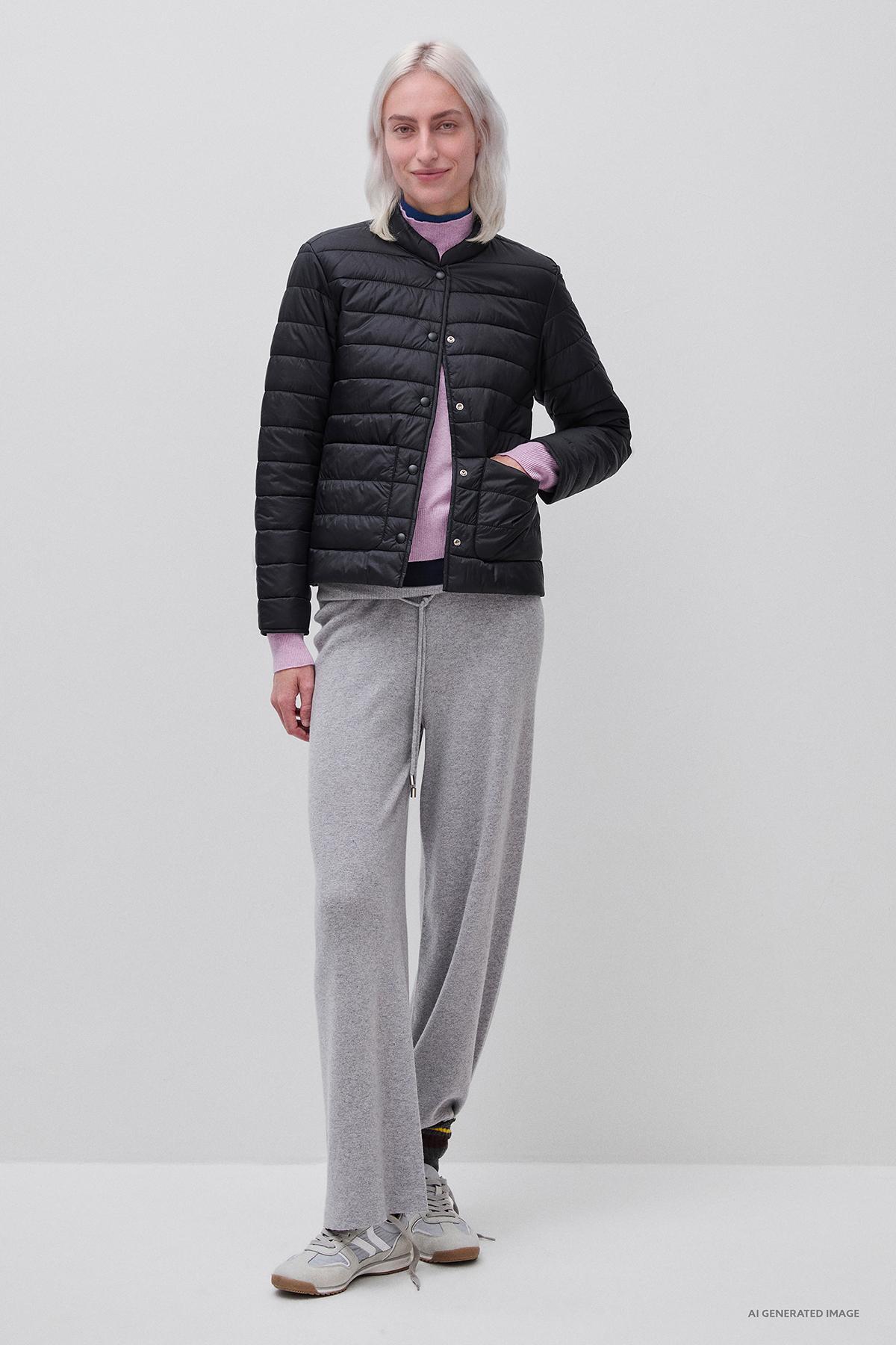 Kadın Siyah Slim Fit Şişme Cepli Mont